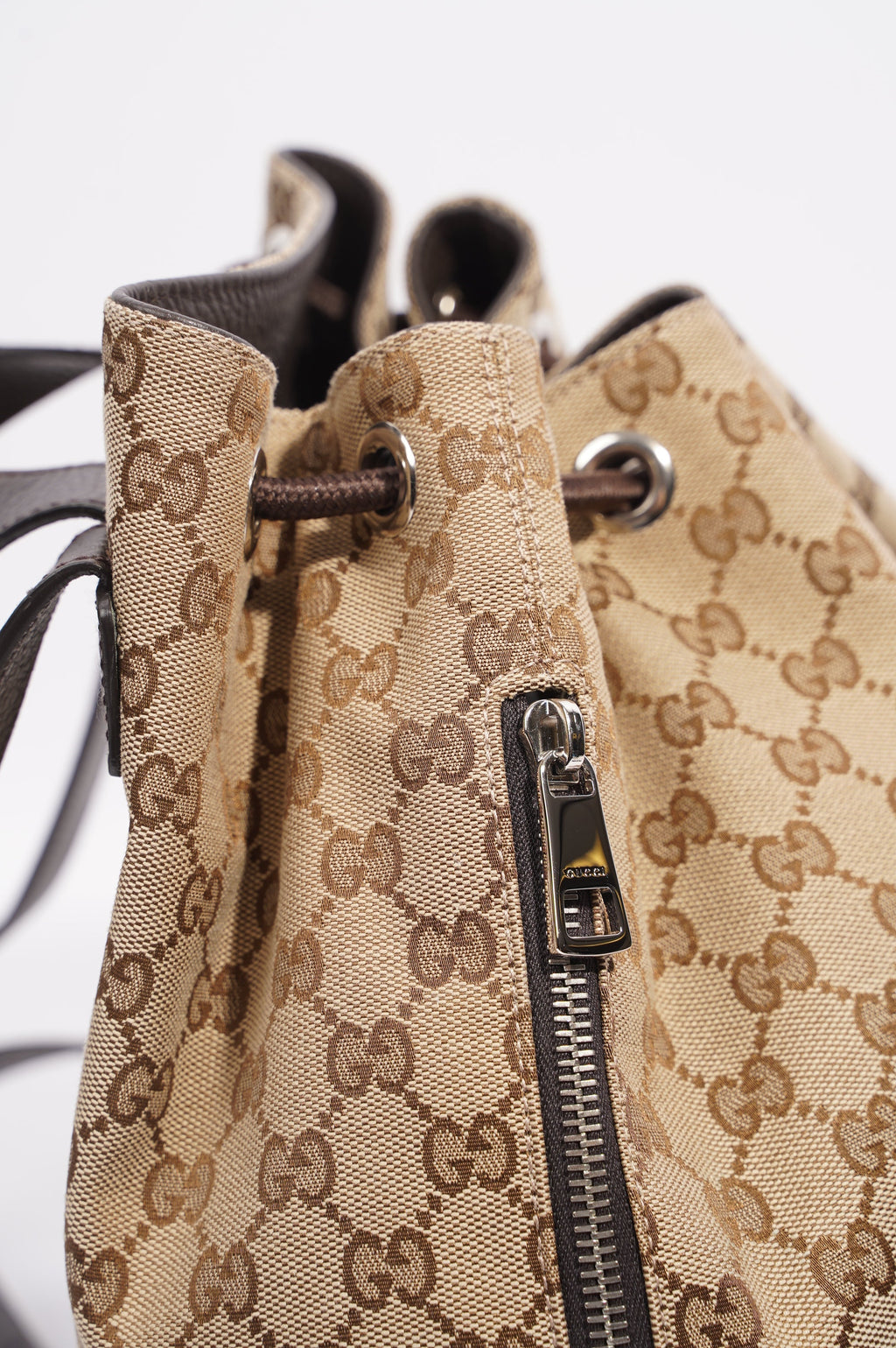 Gucci Womens GG Drawstring Backpack Brown