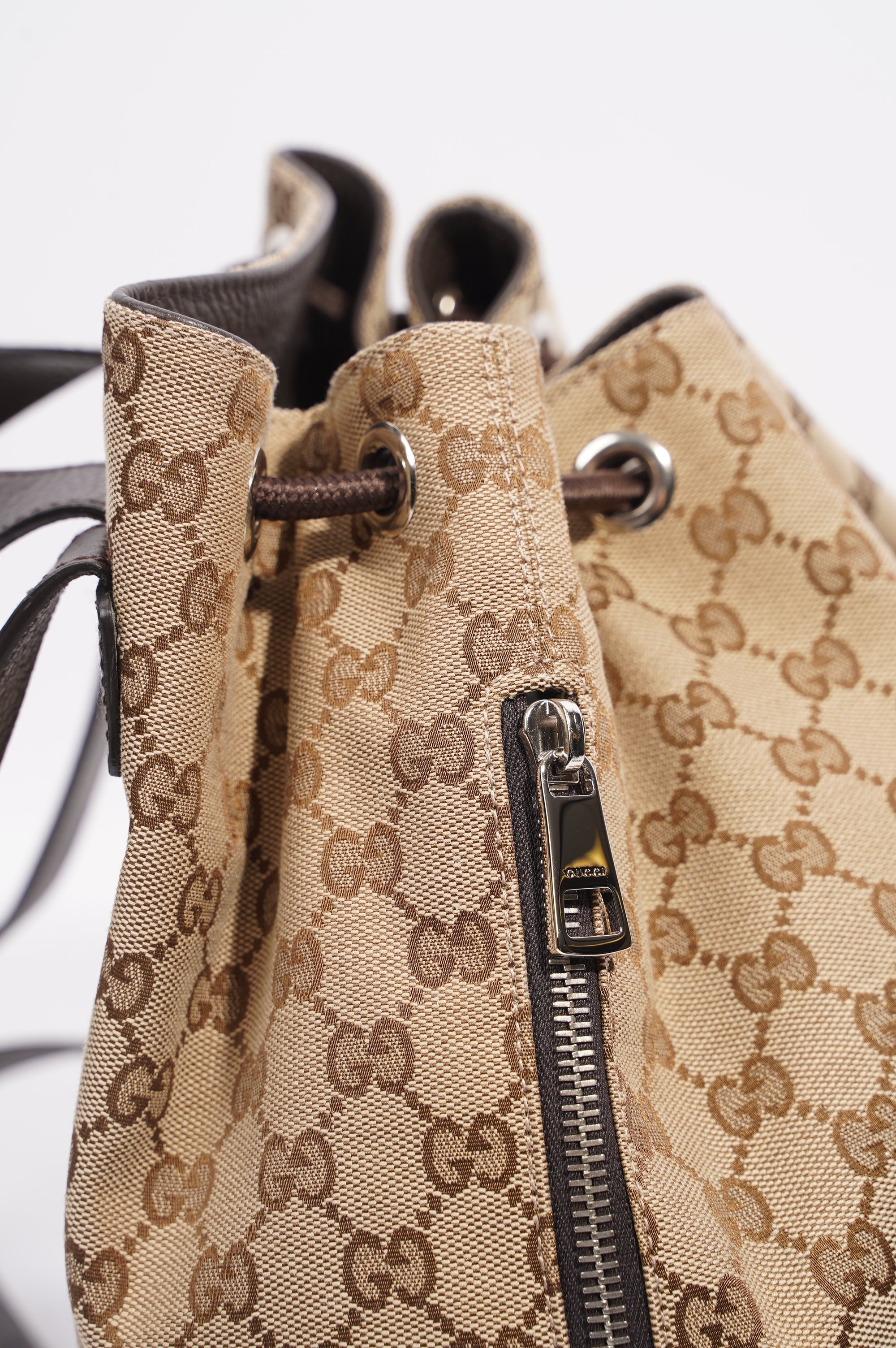 Gucci Womens GG Drawstring Backpack Brown