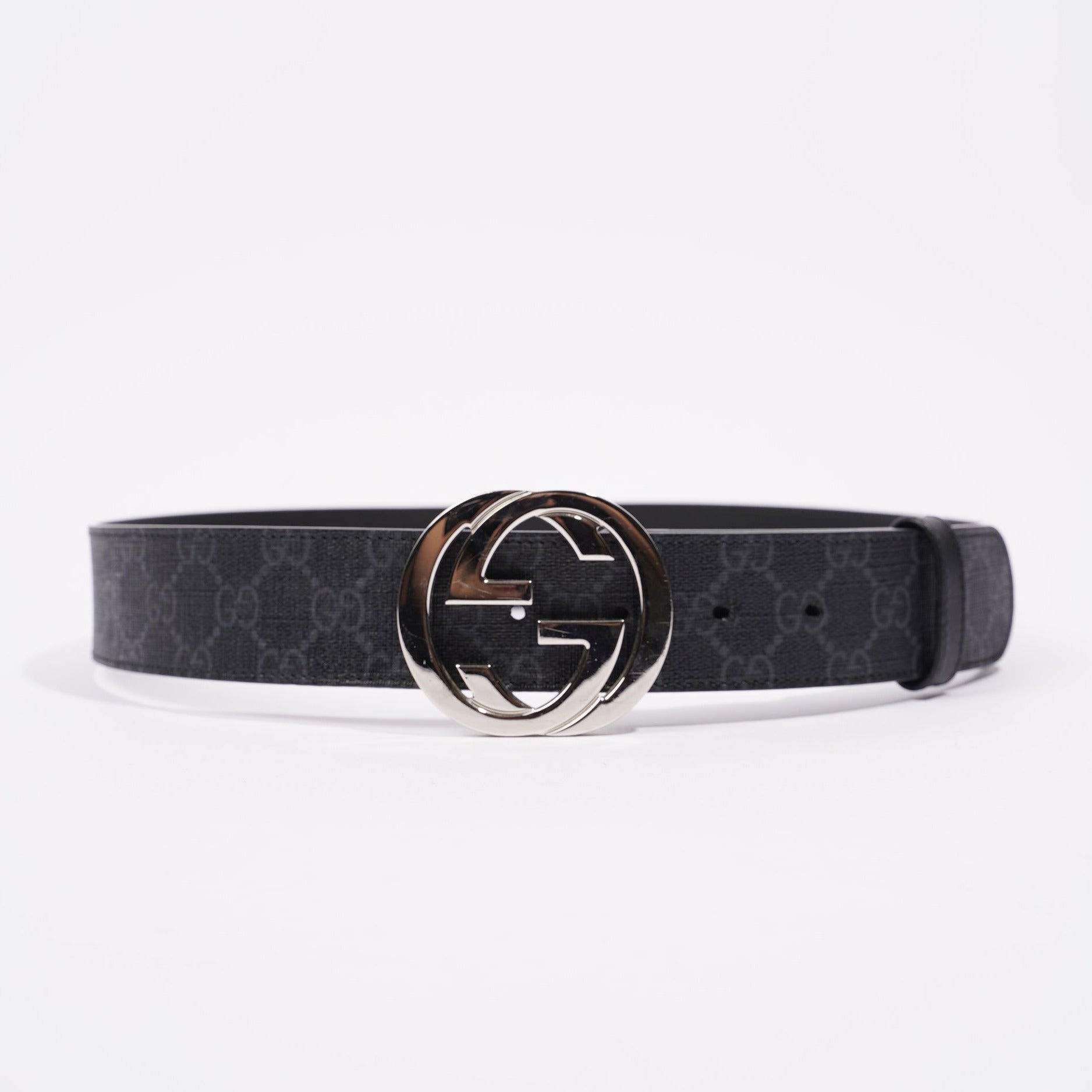 Gucci Mens Interlocking Belt Black / Silver 85-34