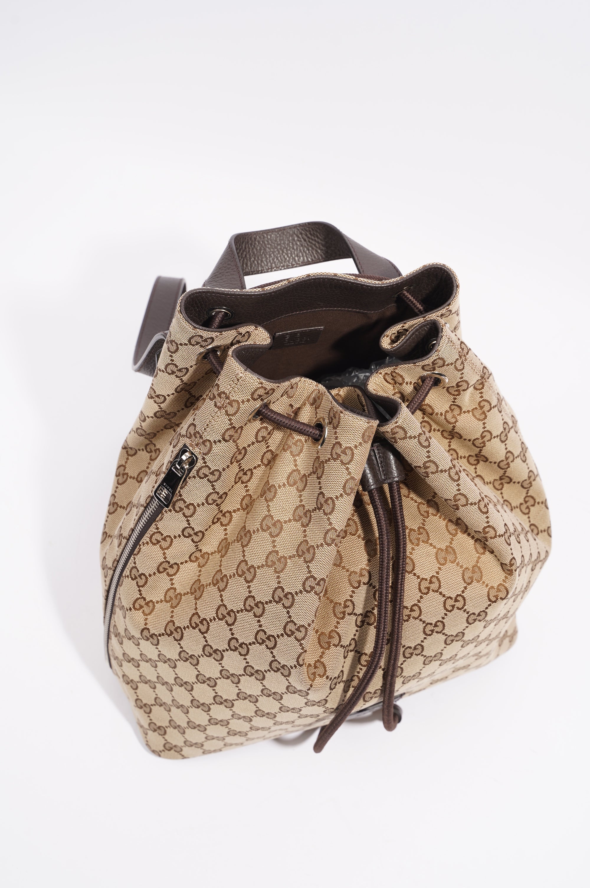 Gucci Womens GG Drawstring Backpack Brown