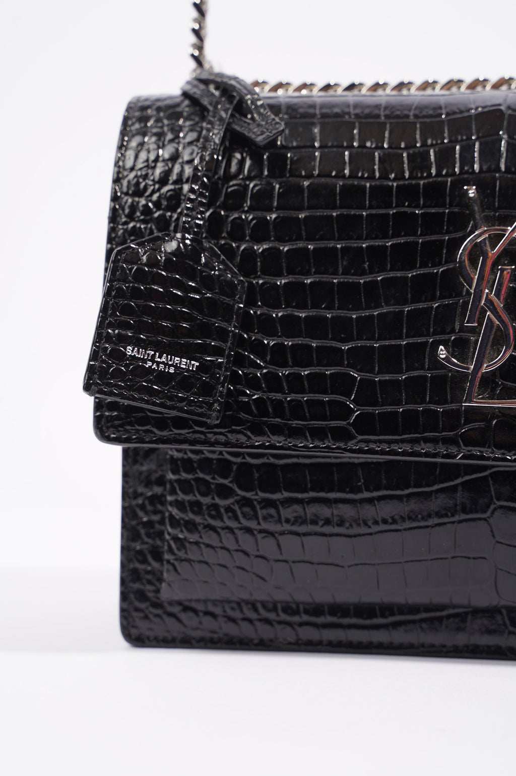Saint Laurent Womens Sunset Bag Black Croc Medium