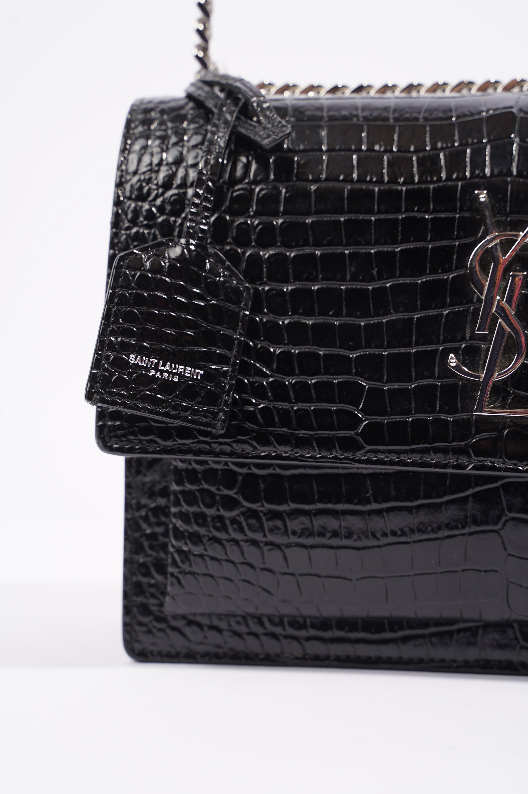 Saint Laurent Womens Sunset Bag Black Croc Medium