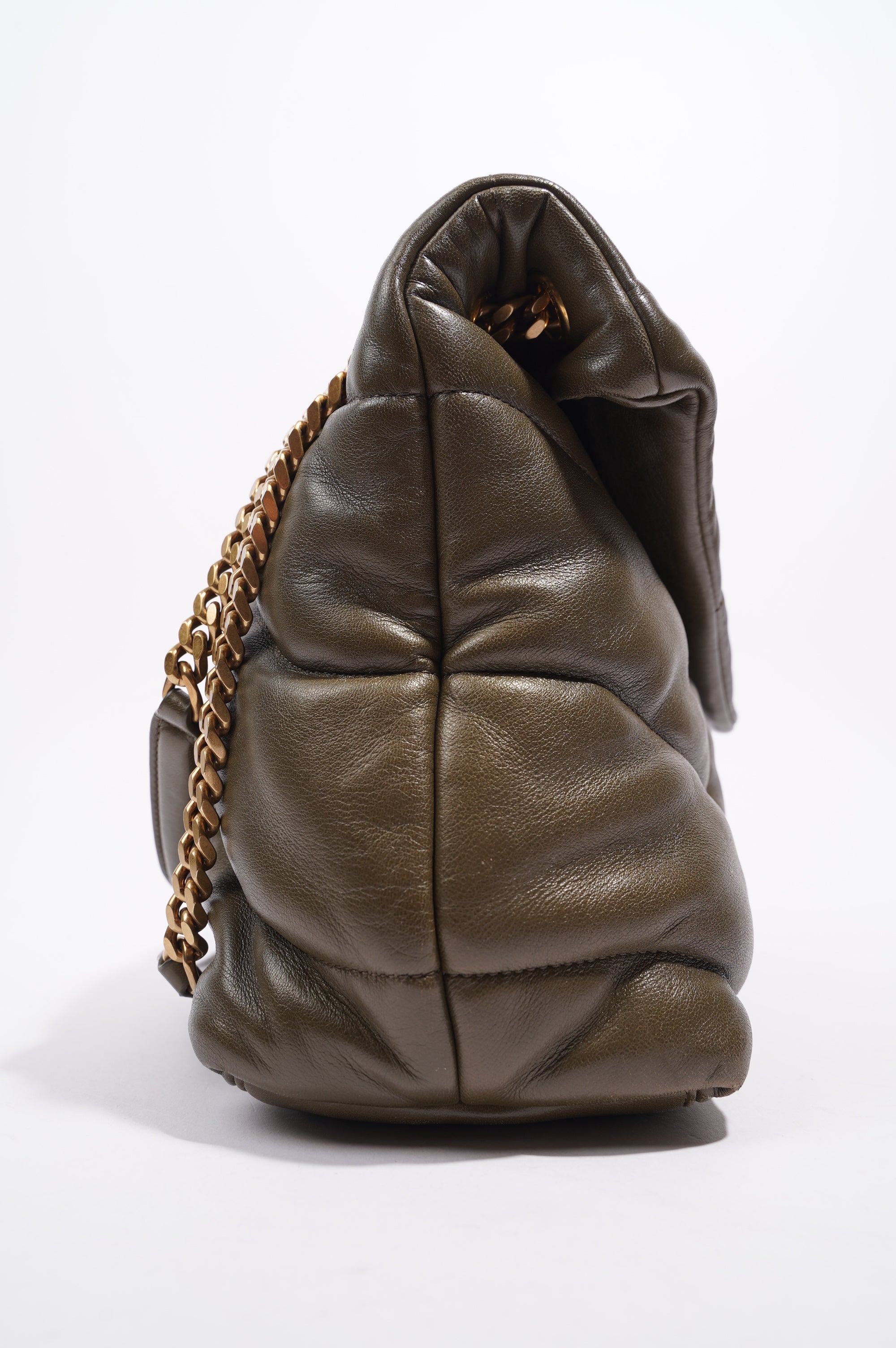 Saint Laurent Womens Lou Lou Puffer Khaki Medium