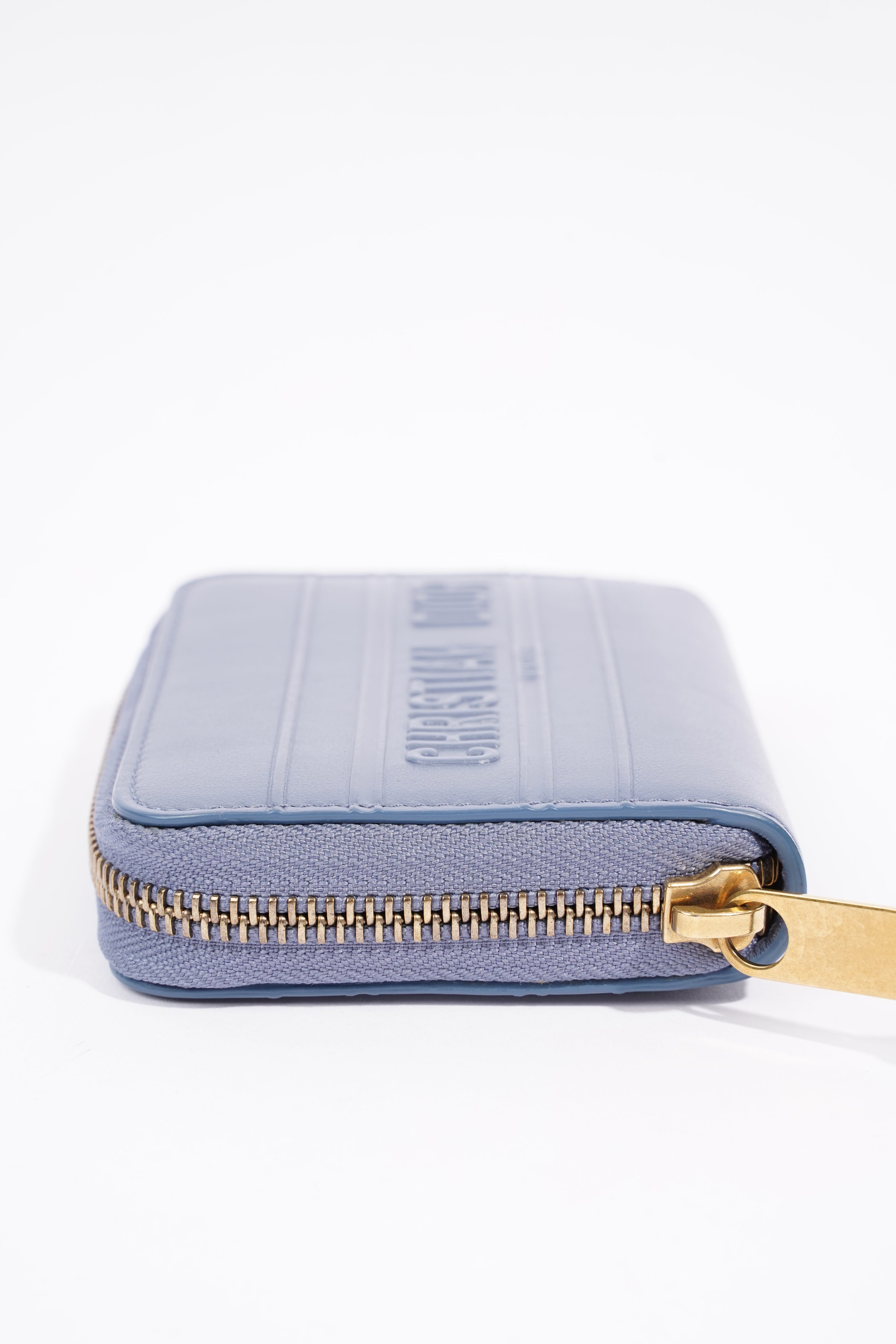 Christian Dior Zip Around Wallet Blue Leather Small