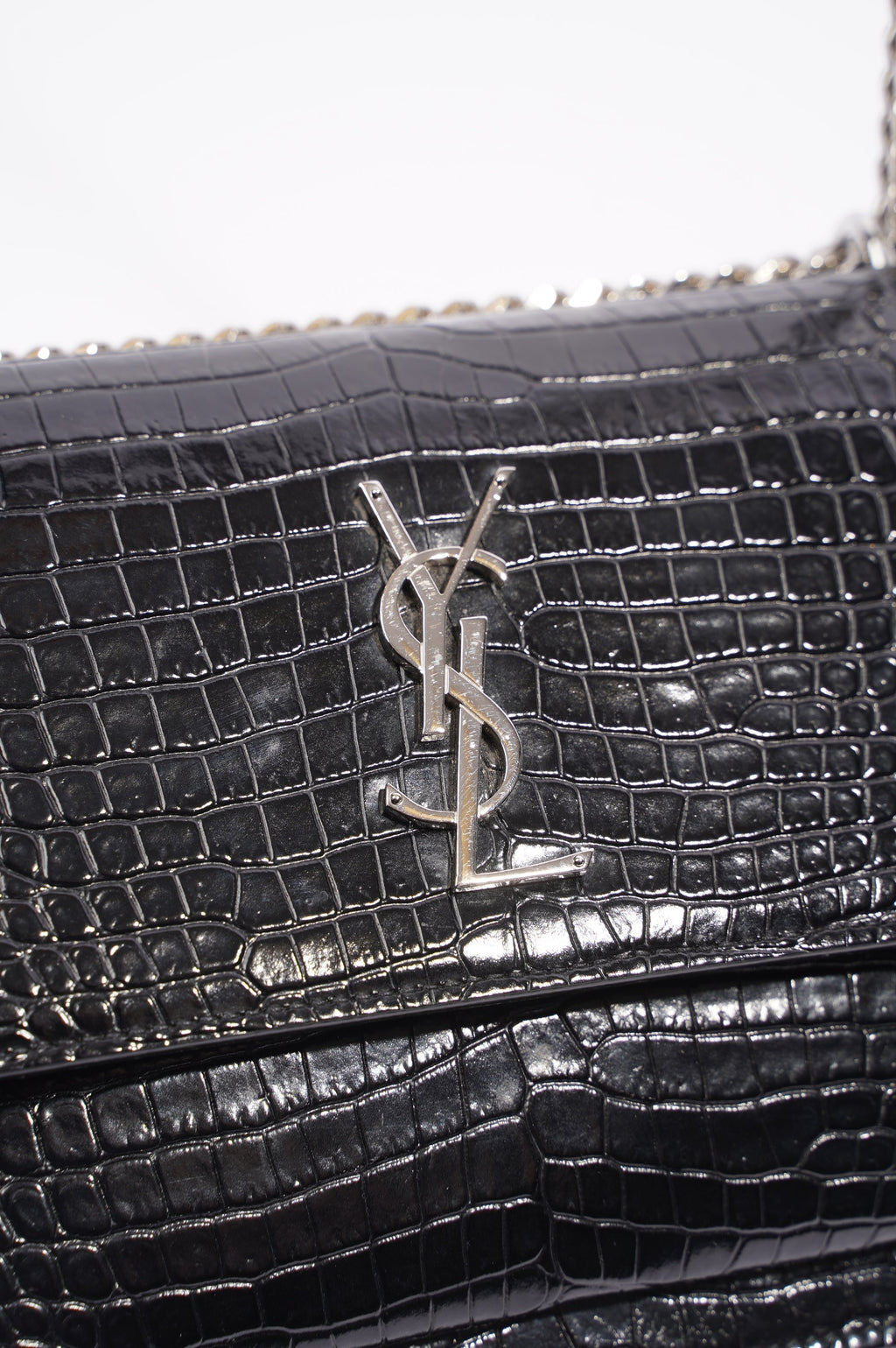 Saint Laurent Womens Sunset Bag Black Croc Medium