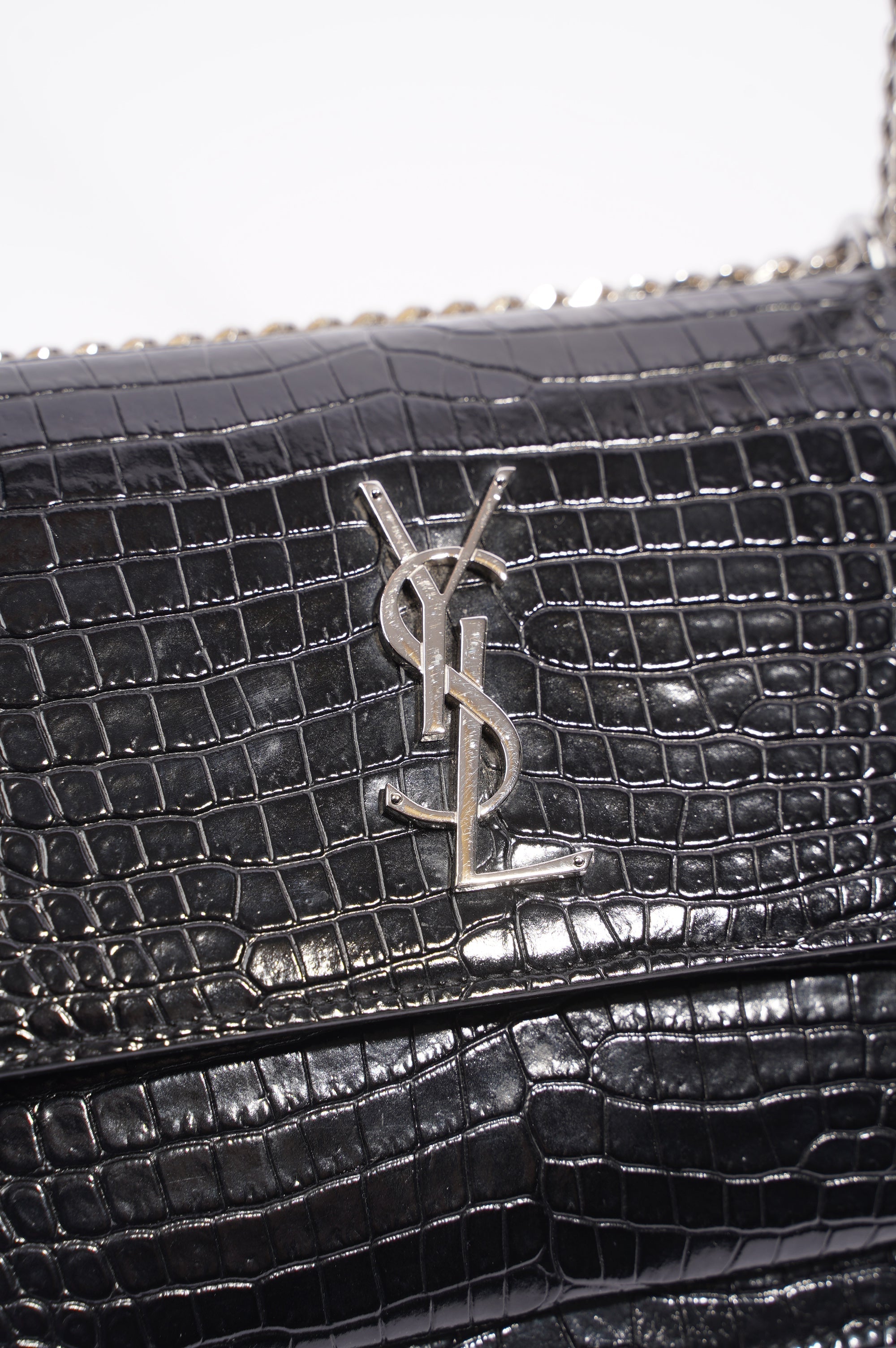 Saint Laurent Womens Sunset Bag Black Croc Medium