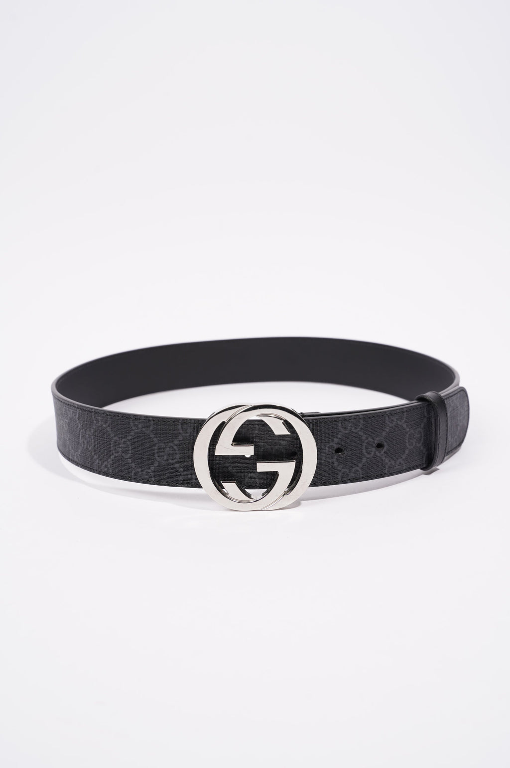 Gucci Mens Interlocking Belt Black / Silver 85-34