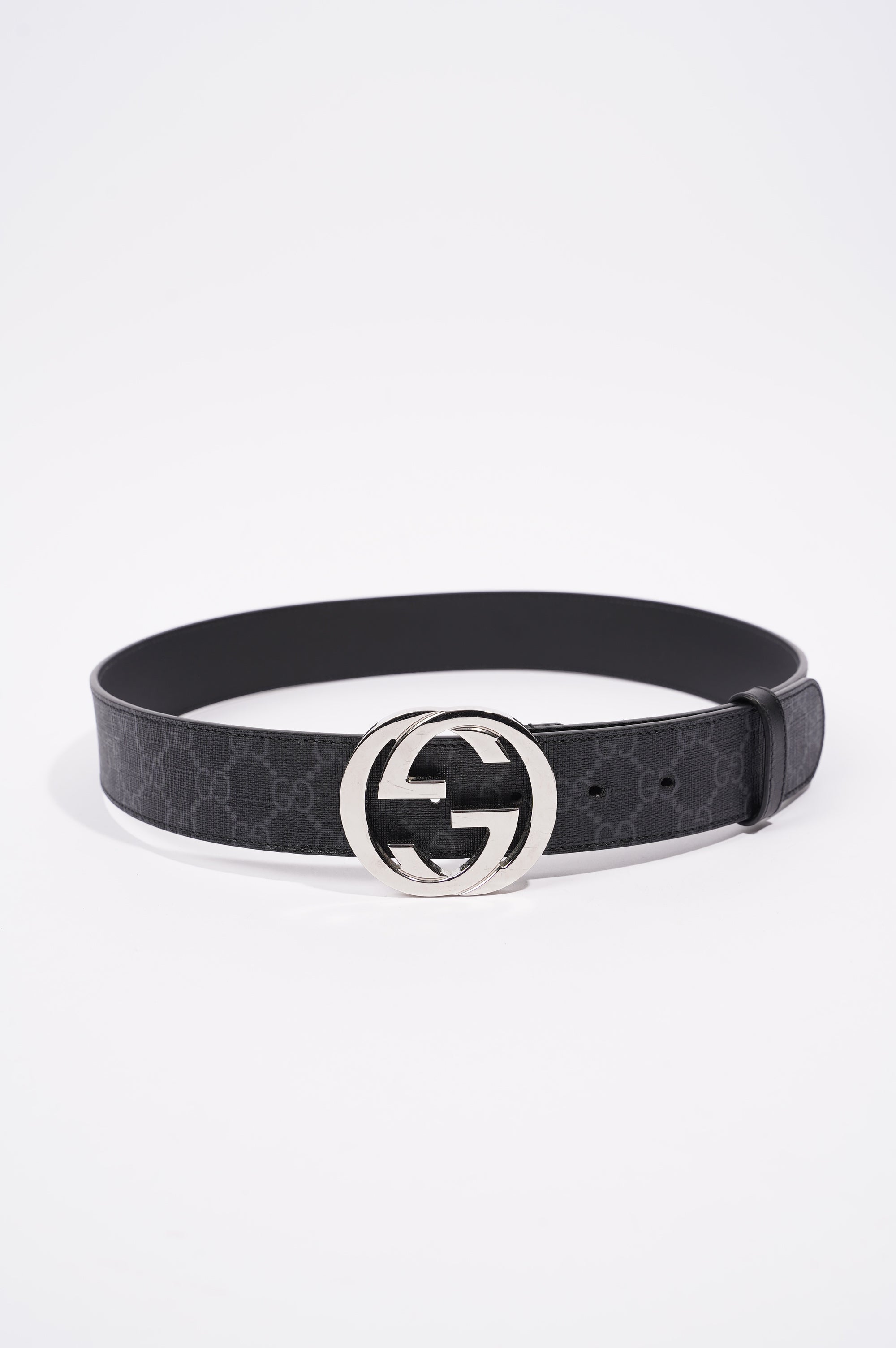 Gucci Mens Interlocking Belt Black / Silver 85-34