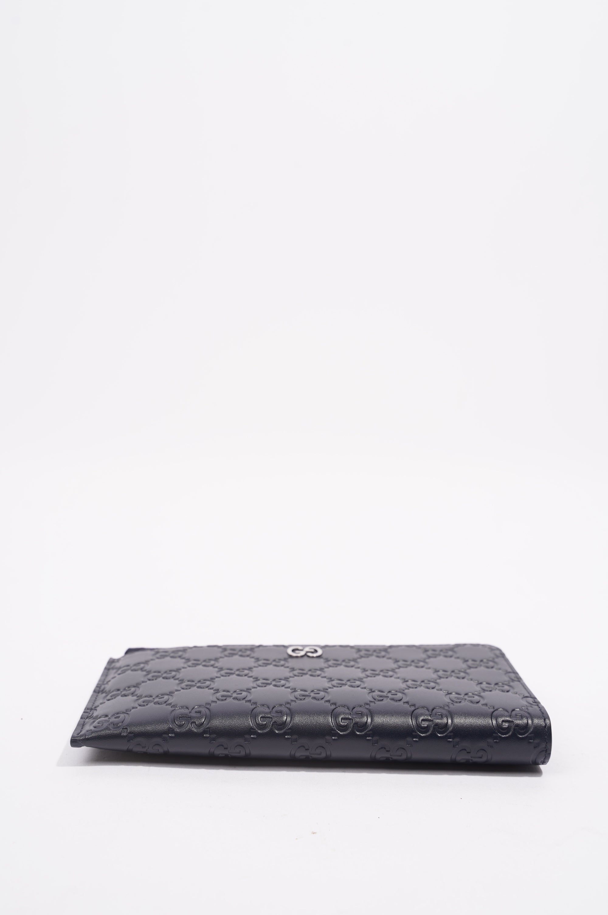 Gucci Womens Guccissima Bi-Fold Wallet Black Leather