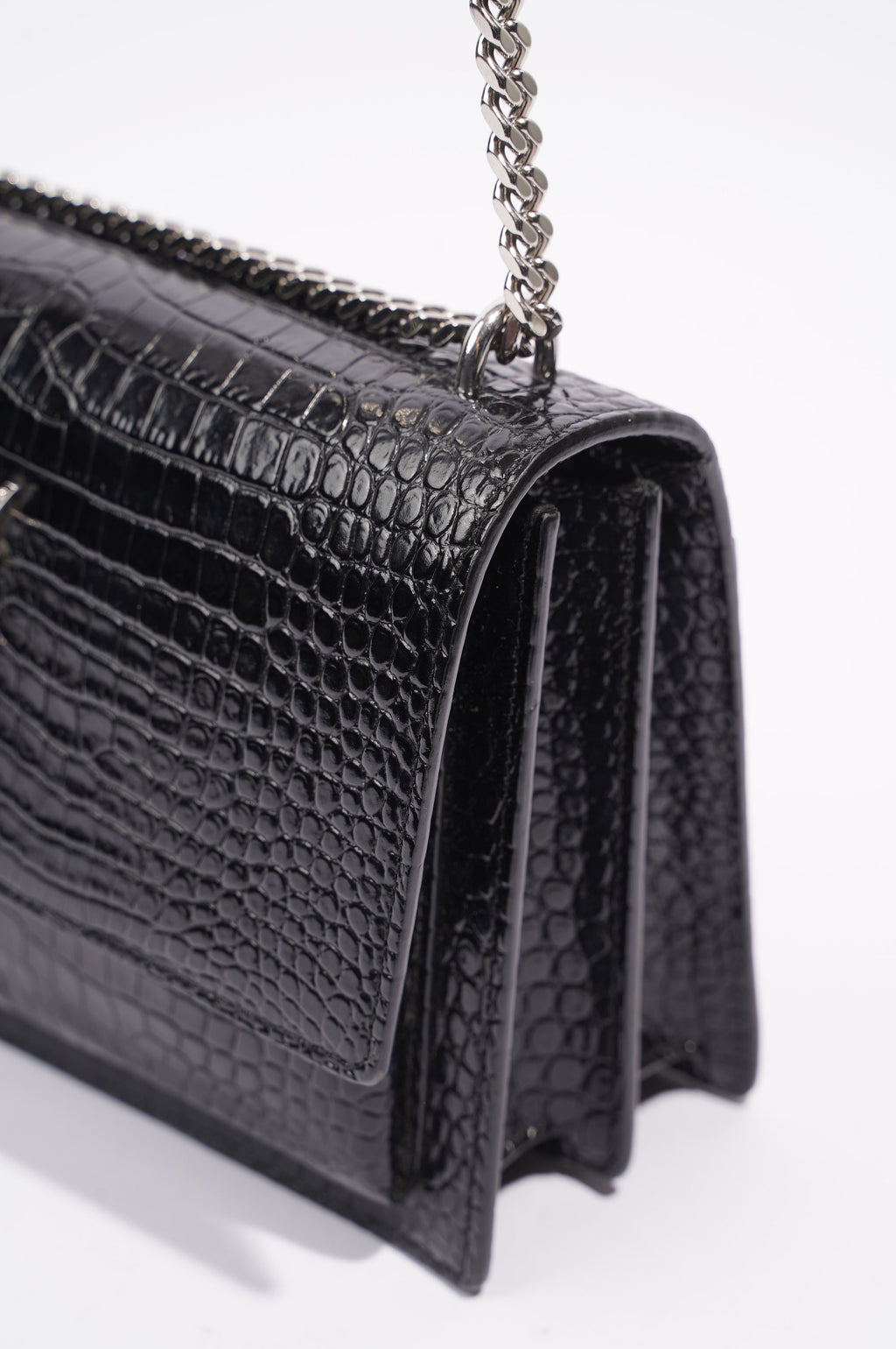 Saint Laurent Womens Sunset Bag Black Croc Medium