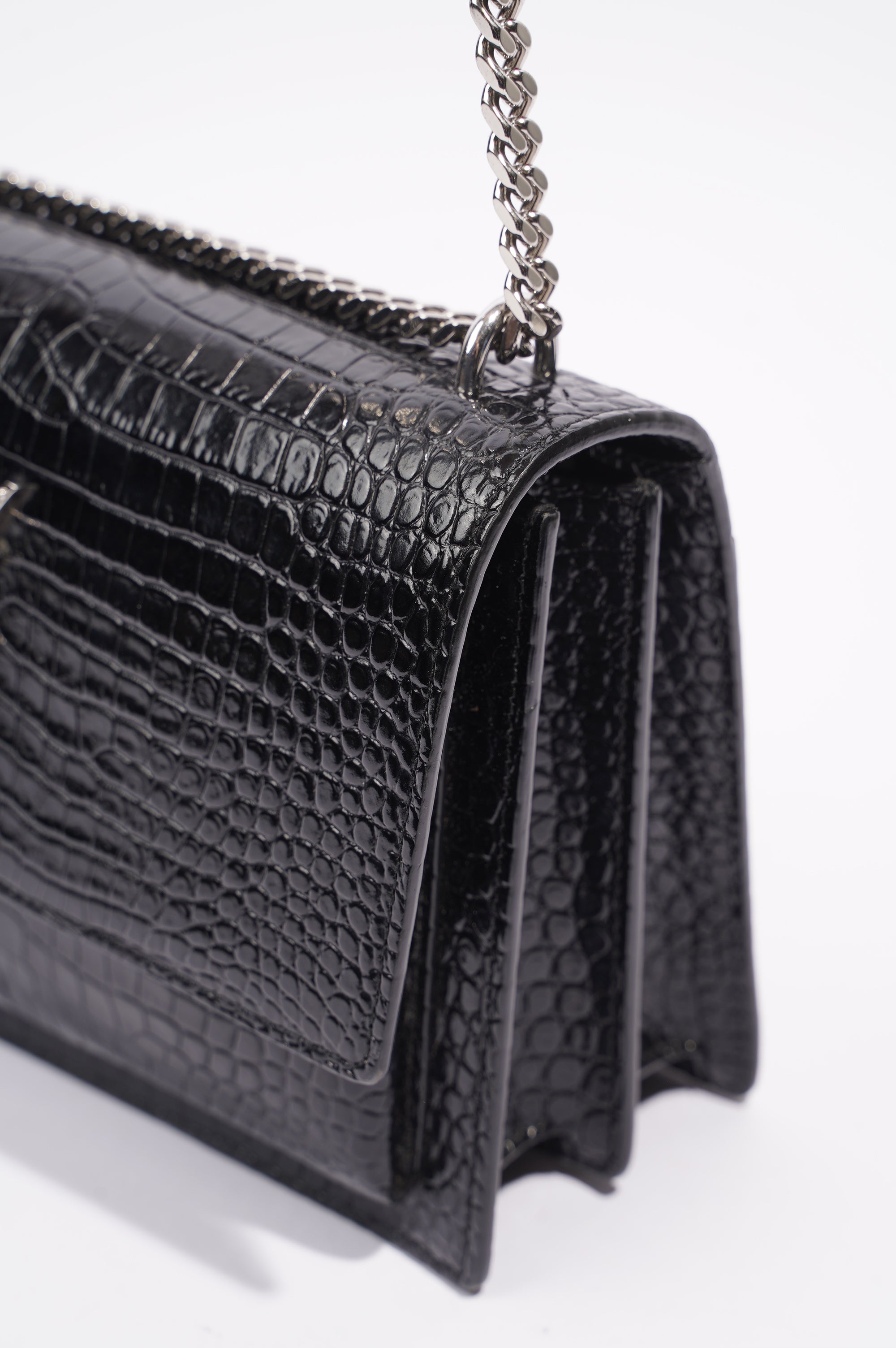 Saint Laurent Womens Sunset Bag Black Croc Medium