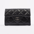 Chanel Womens Lambskin Quilted Flap Card Holder Black Leather