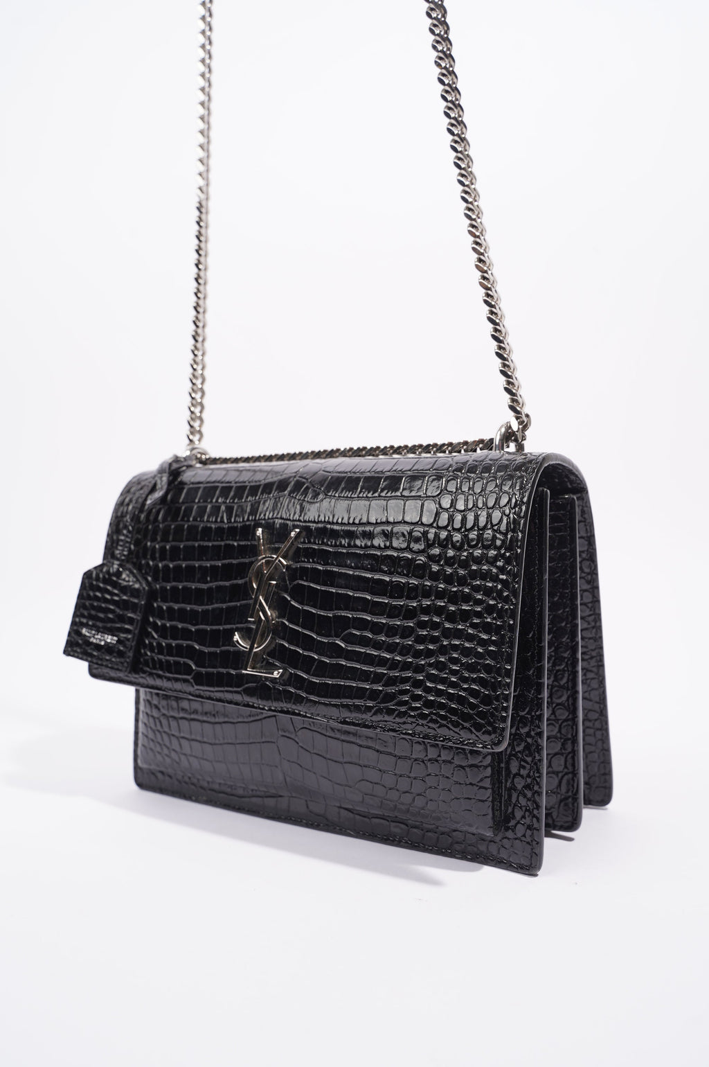 Saint Laurent Womens Sunset Bag Black Croc Medium
