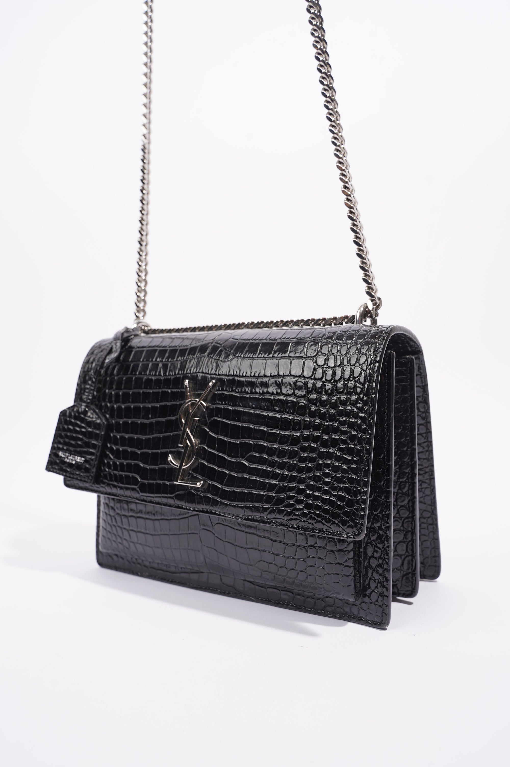 Saint Laurent Womens Sunset Bag Black Croc Medium