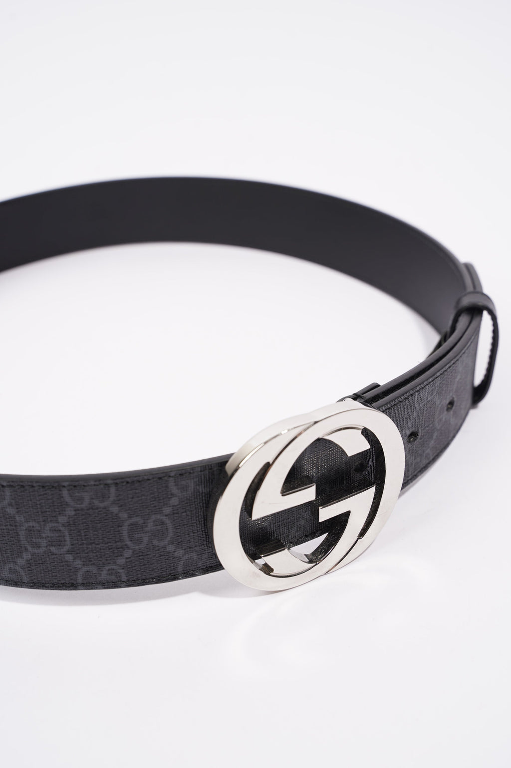 Gucci Mens Interlocking Belt Black / Silver 85-34