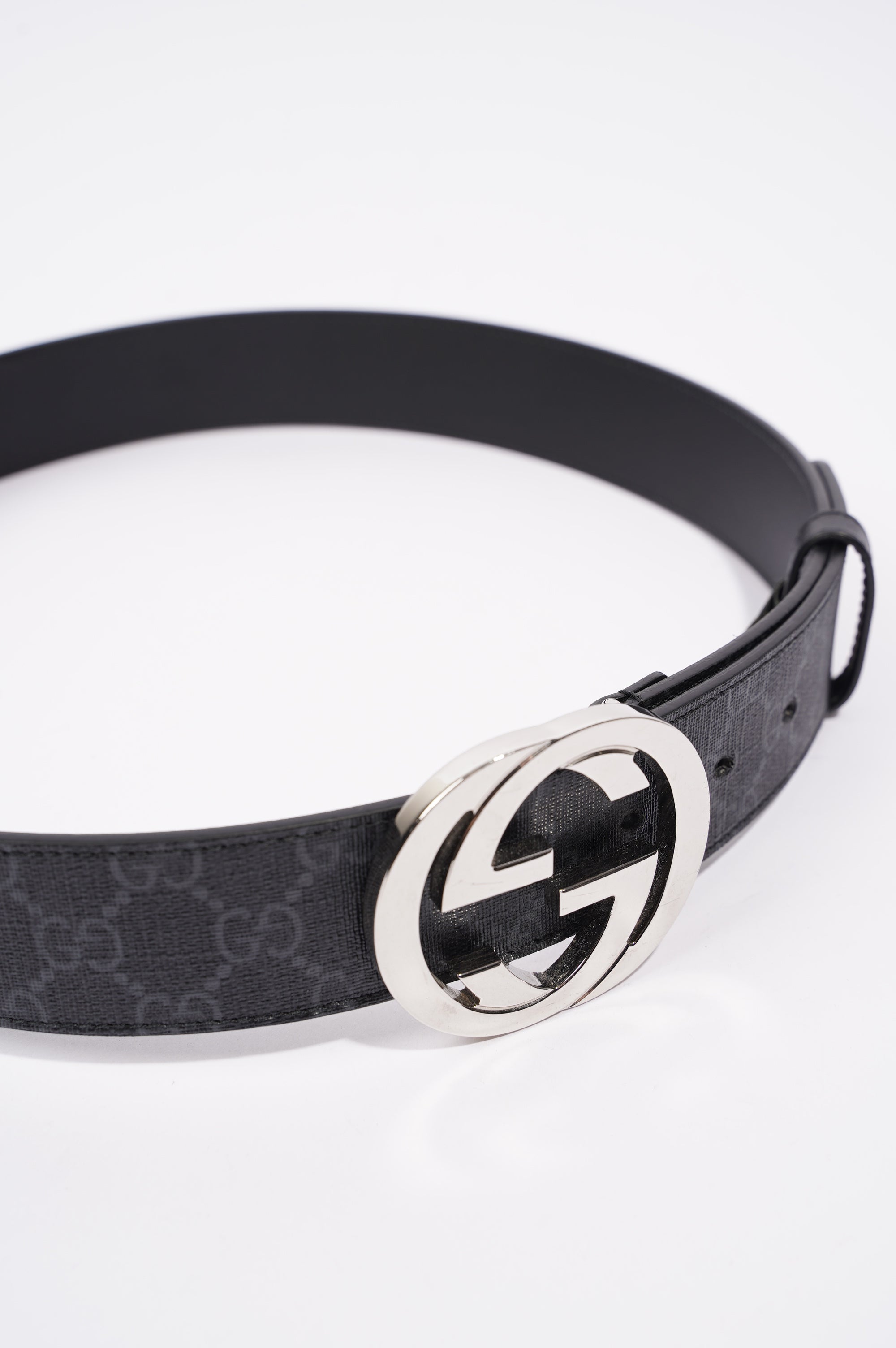 Gucci Mens Interlocking Belt Black / Silver 85-34