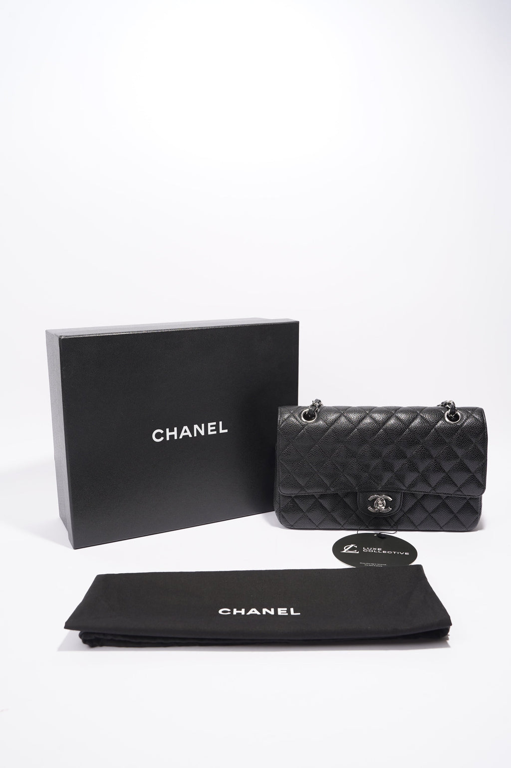 Chanel Double Classic Flap Bag Black Caviar Leather Medium