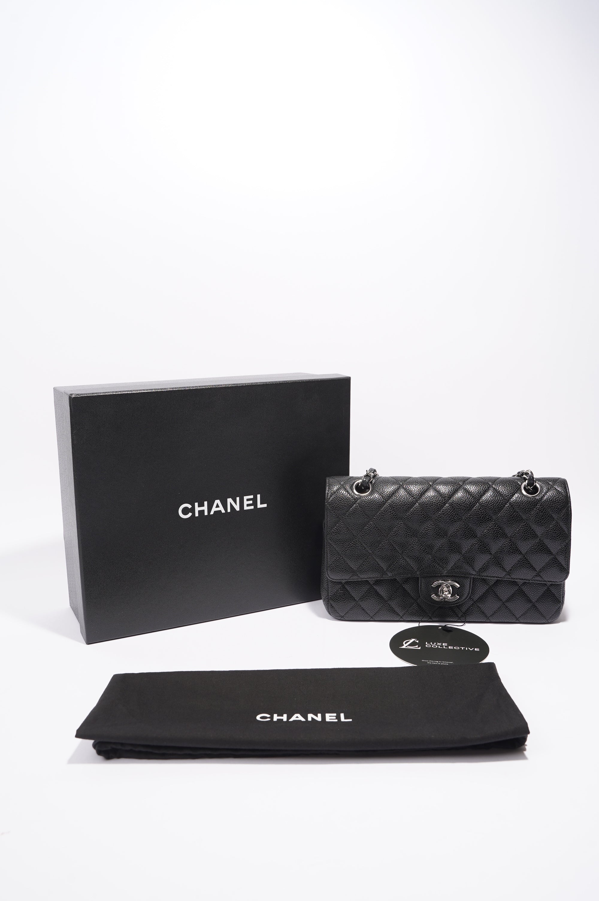 Chanel Double Classic Flap Bag Black Caviar Leather Medium