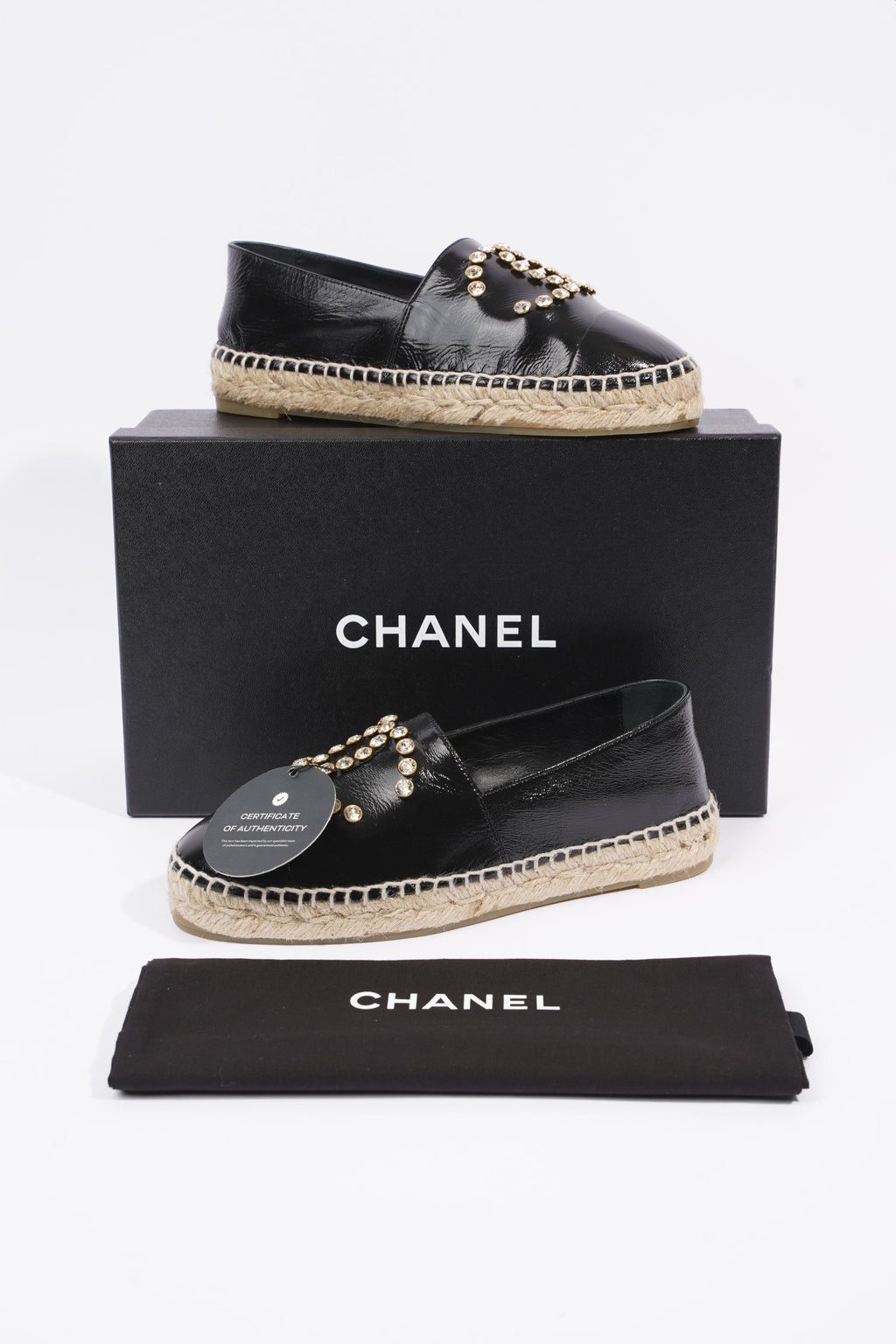 Chanel Womens Espadrilles Black Patent Leather EU 36 / UK 3