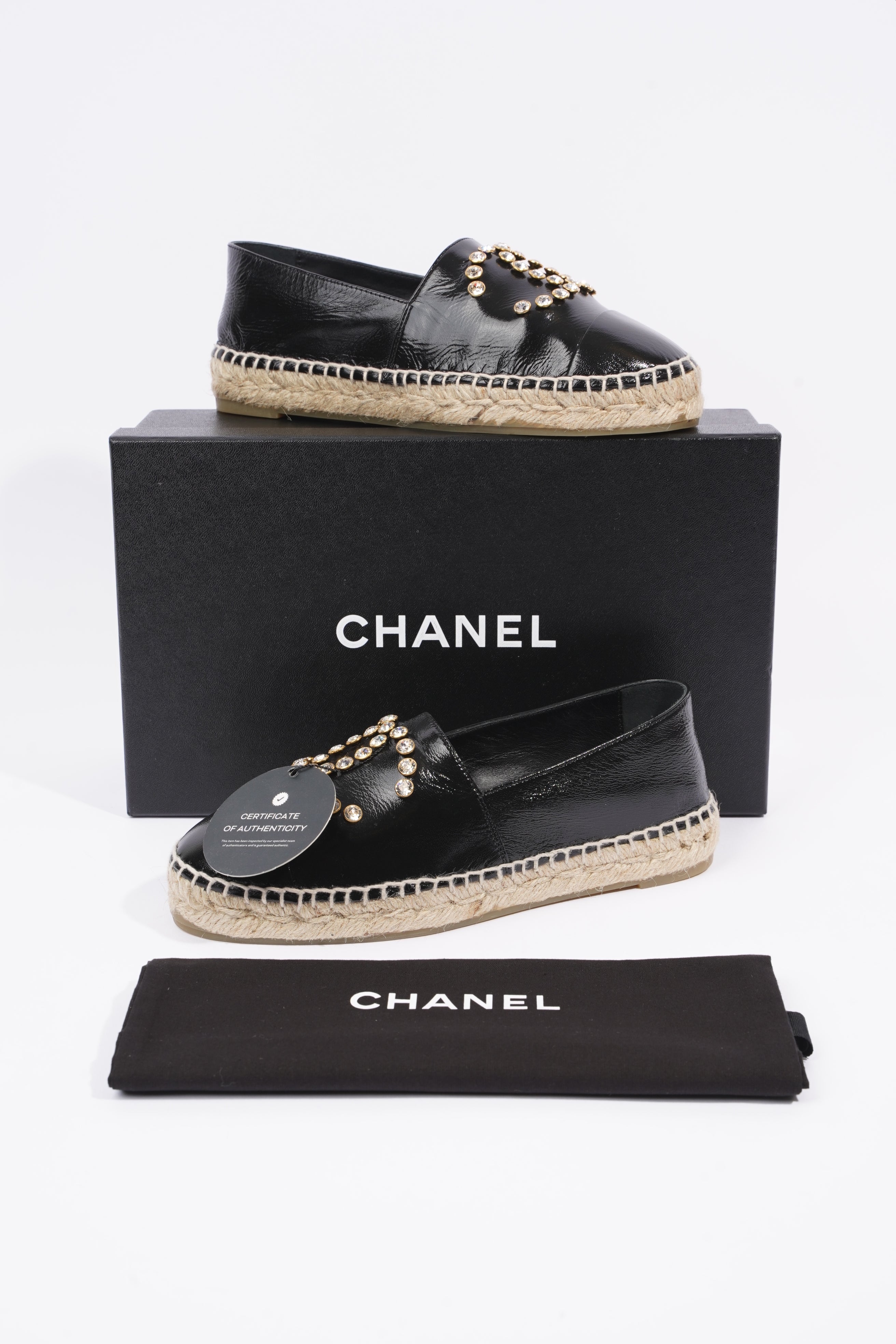 Chanel Womens Espadrilles Black Patent Leather EU 36 / UK 3