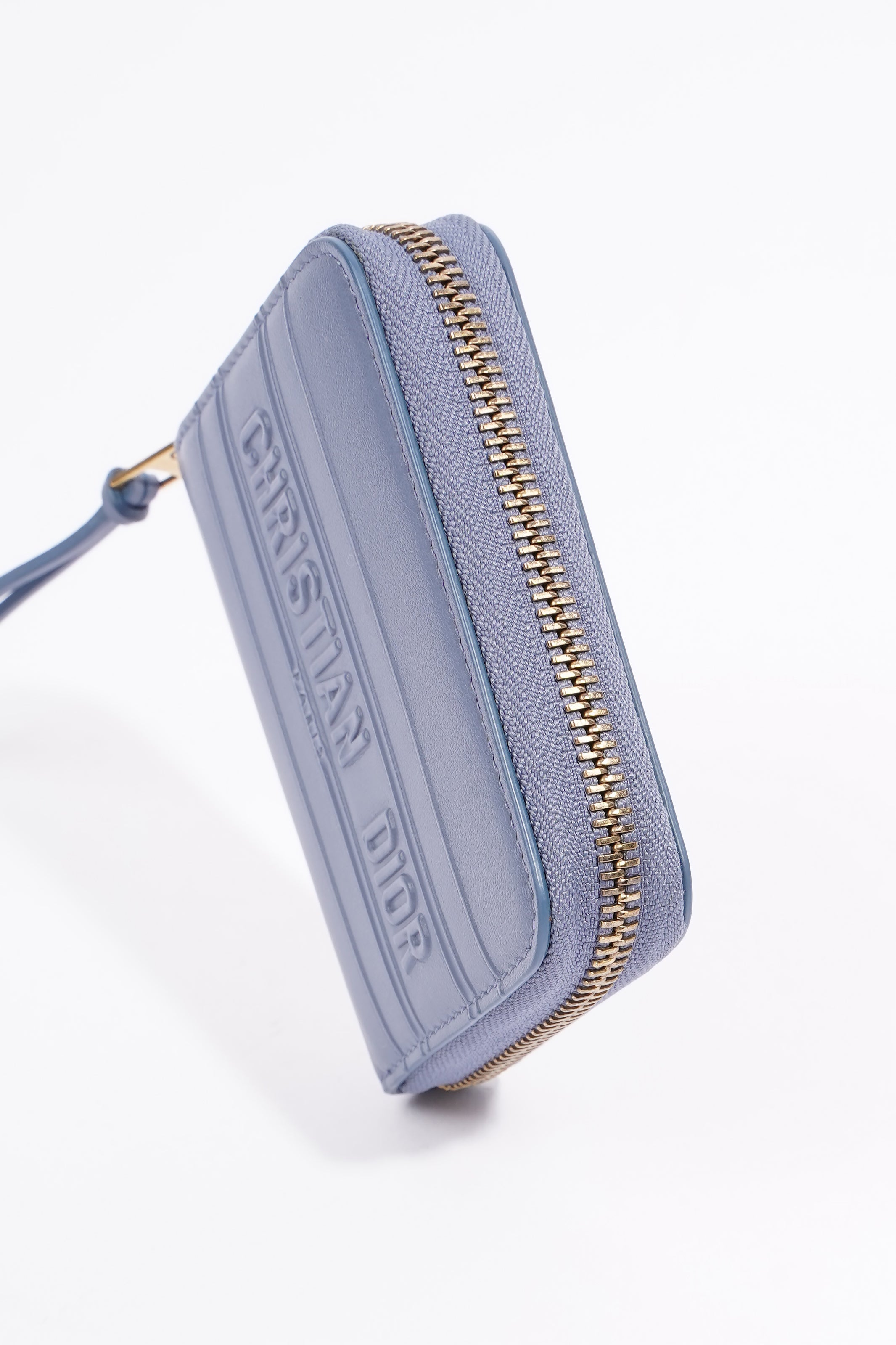 Christian Dior Zip Around Wallet Blue Leather Small