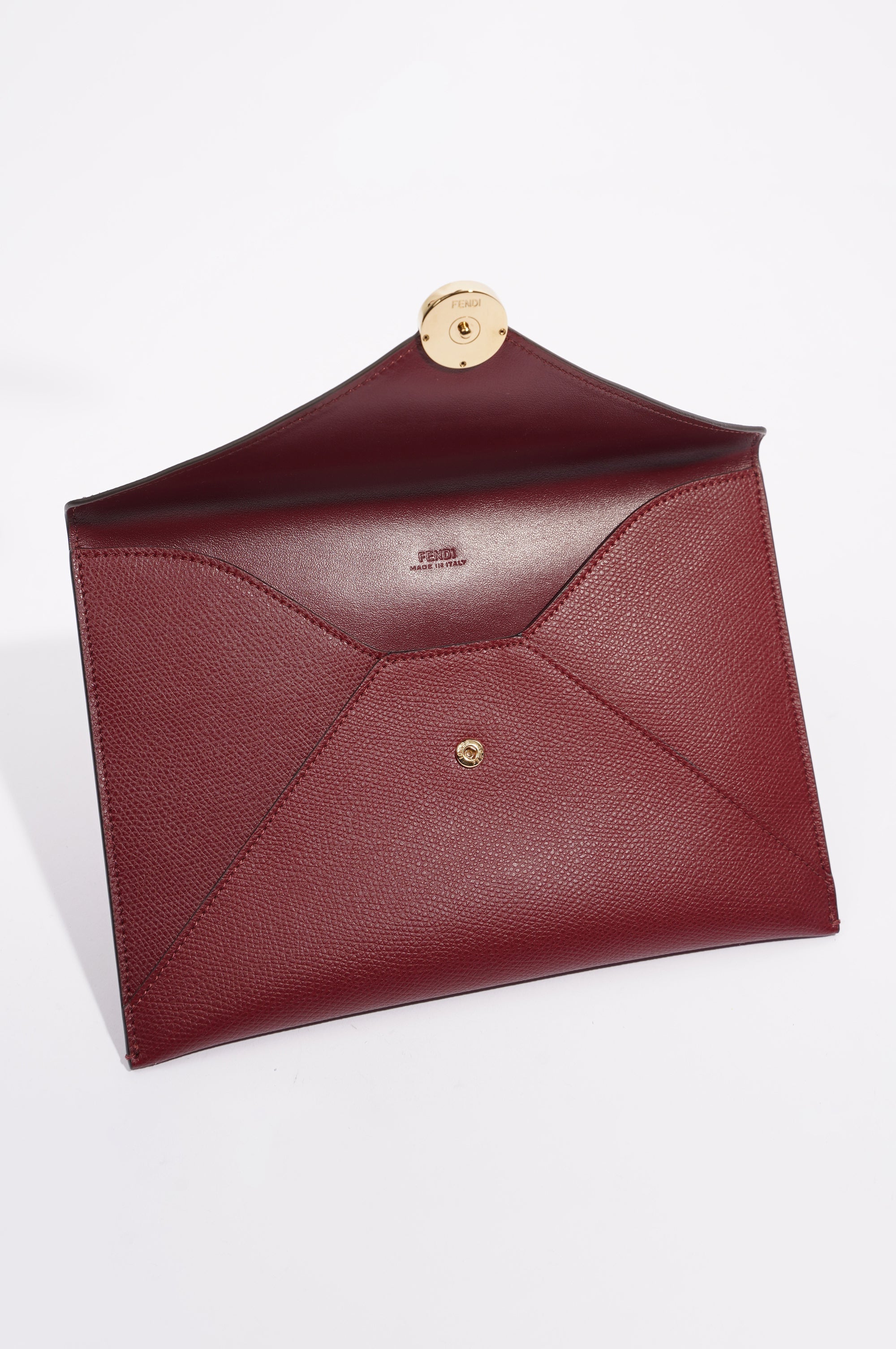Fendi Womens Pouch Clutch Burgundy Leather