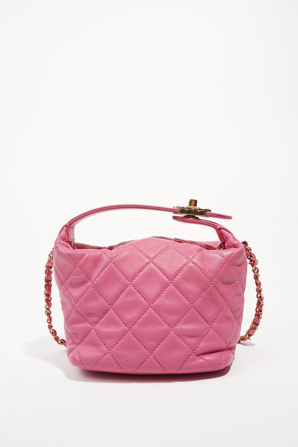 Chanel Womens Bowling Bag Pink Lambskin