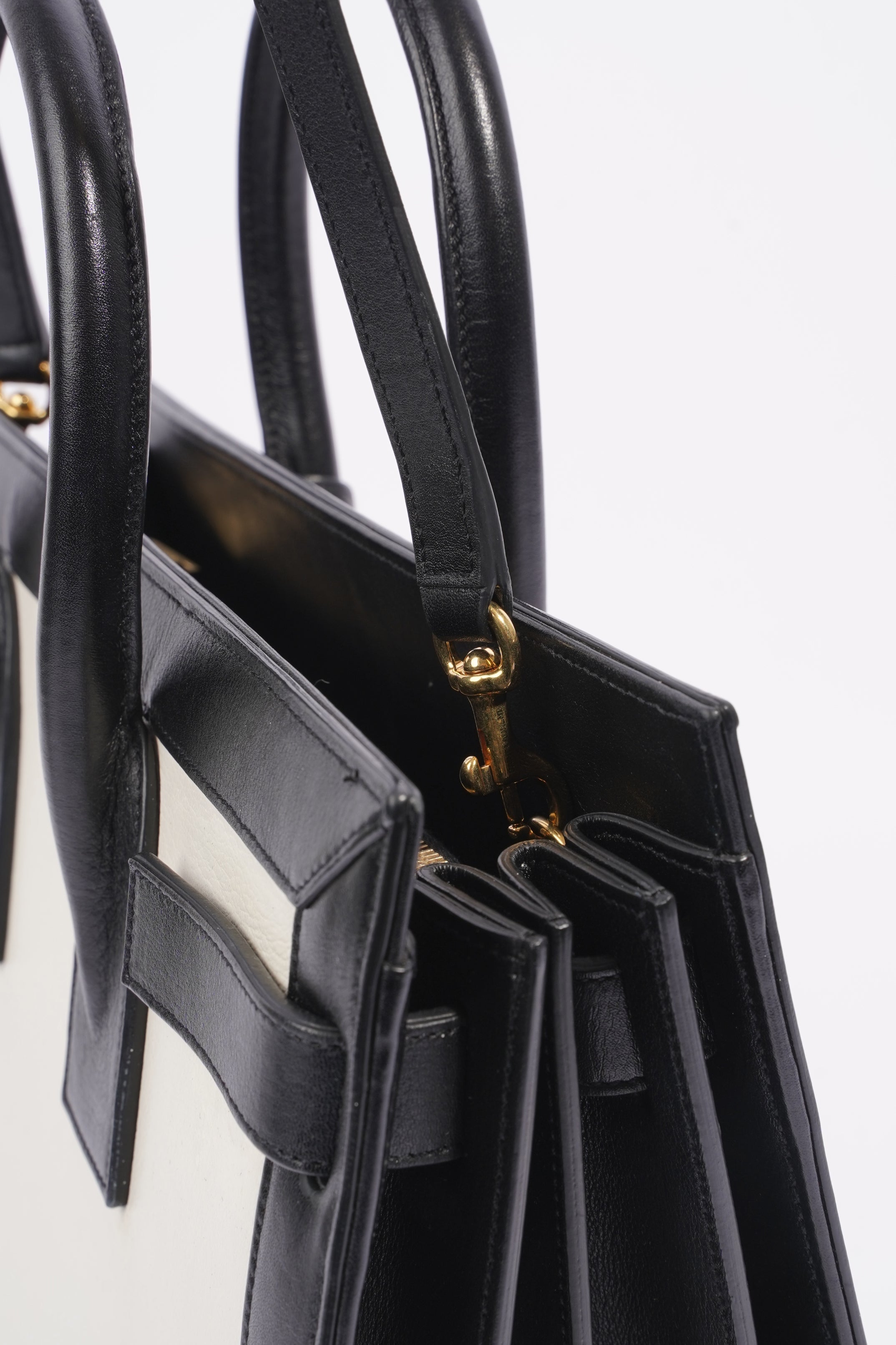 Saint Laurent Sac De Jour Bag Black / White Leather Small