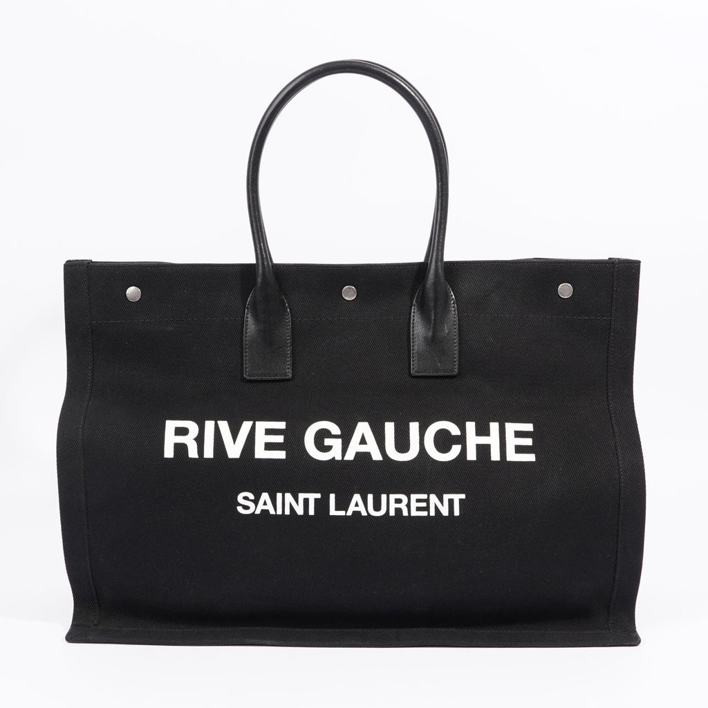 Saint Laurent Womens Rive Gauche Tote Black Canvas Large