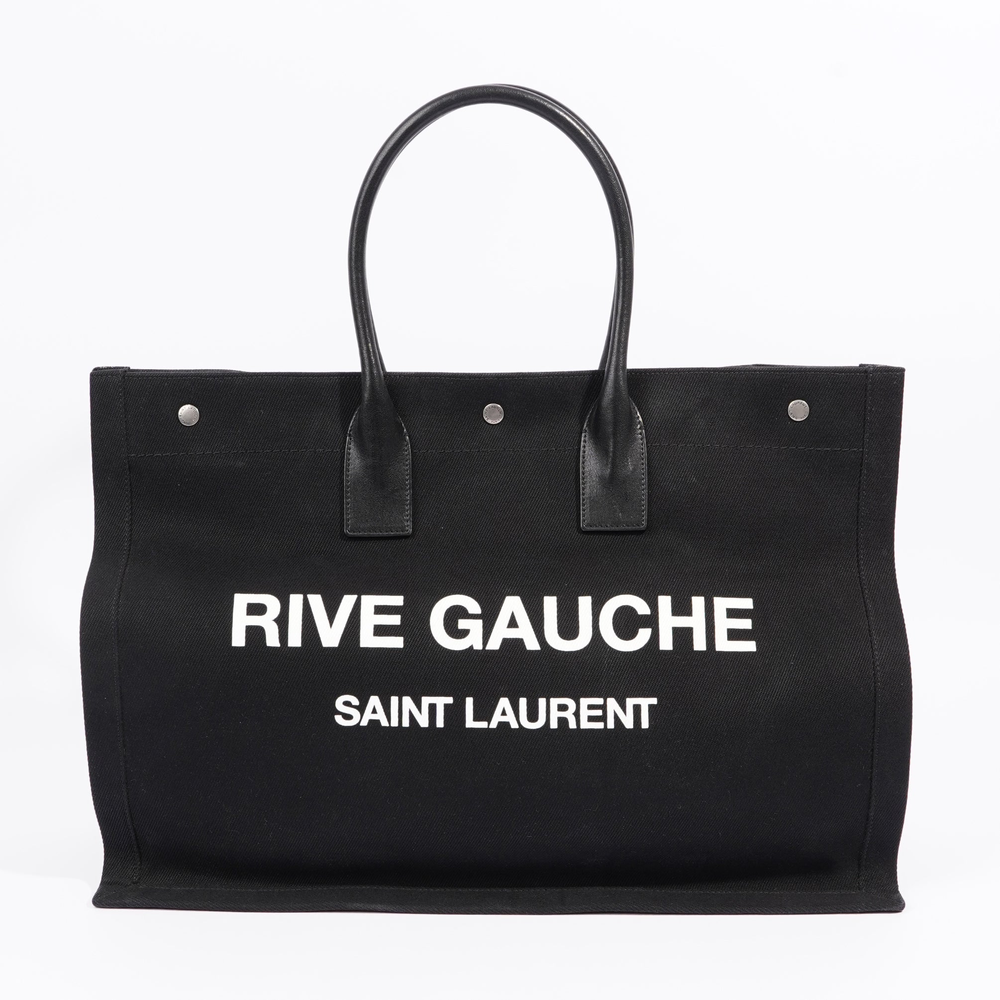 Saint Laurent Womens Rive Gauche Tote Black Canvas Large
