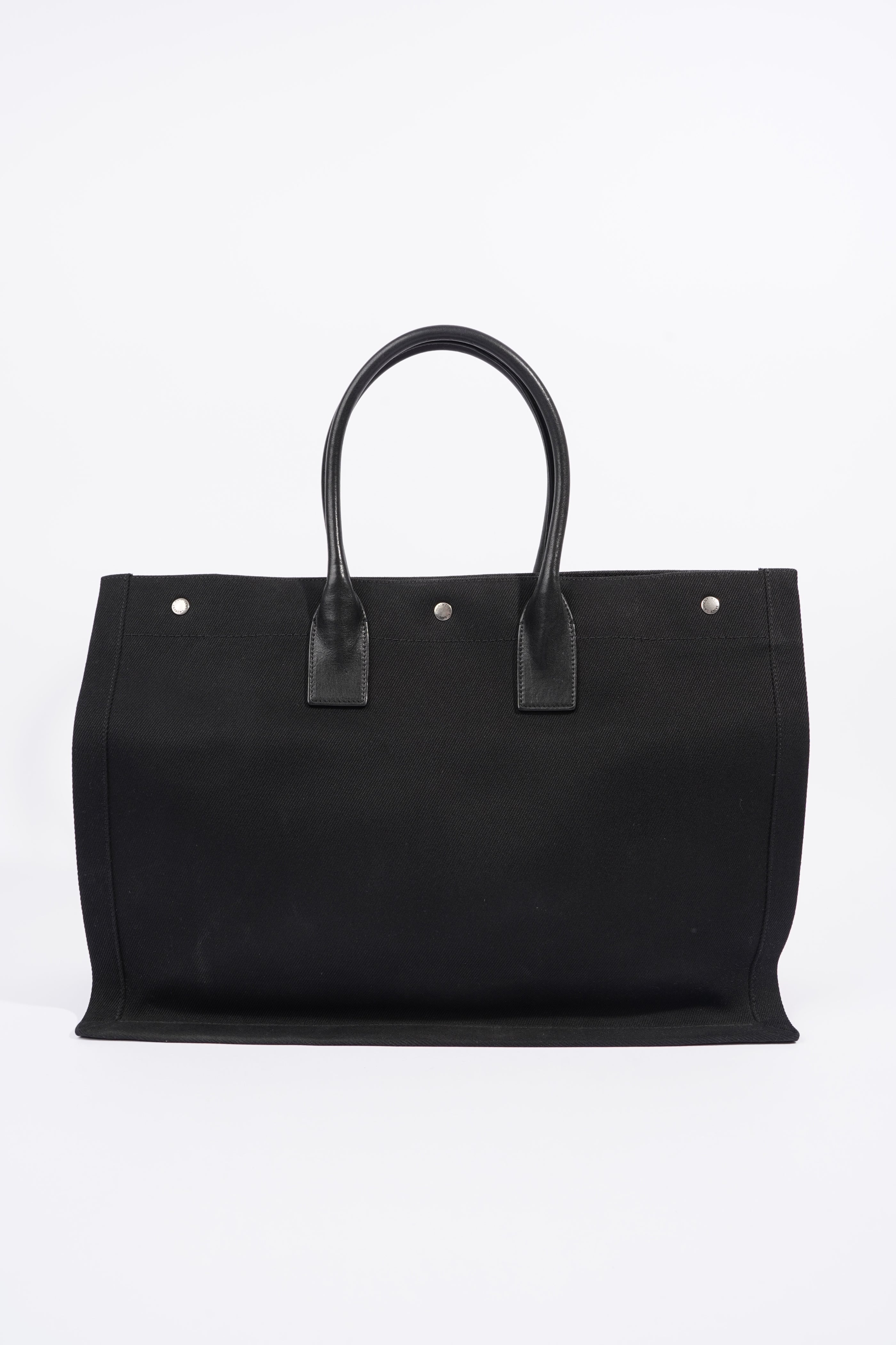 Saint Laurent Womens Rive Gauche Tote Black Canvas Large