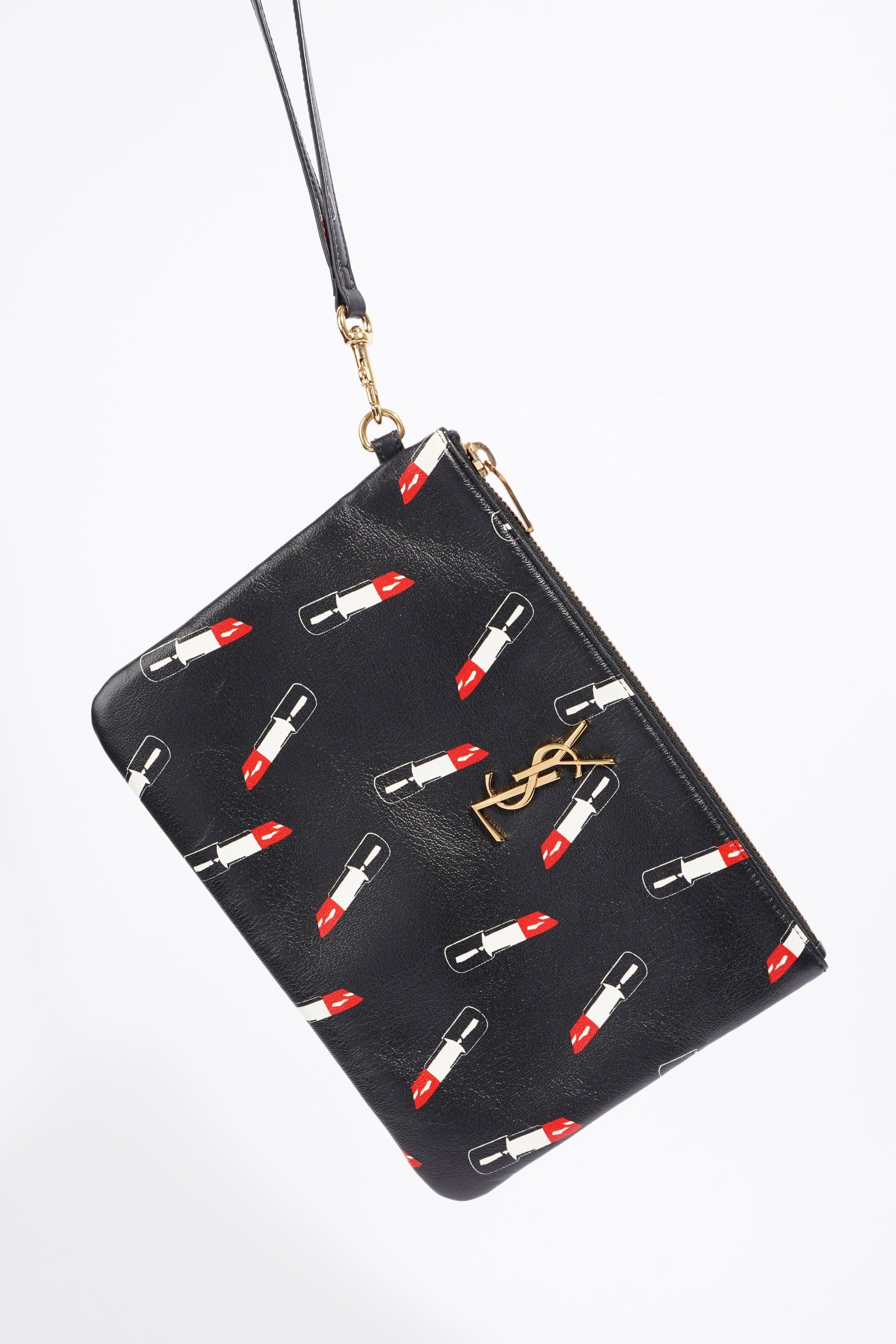 Saint Laurent Womens Lipstick Pouch Black Leather