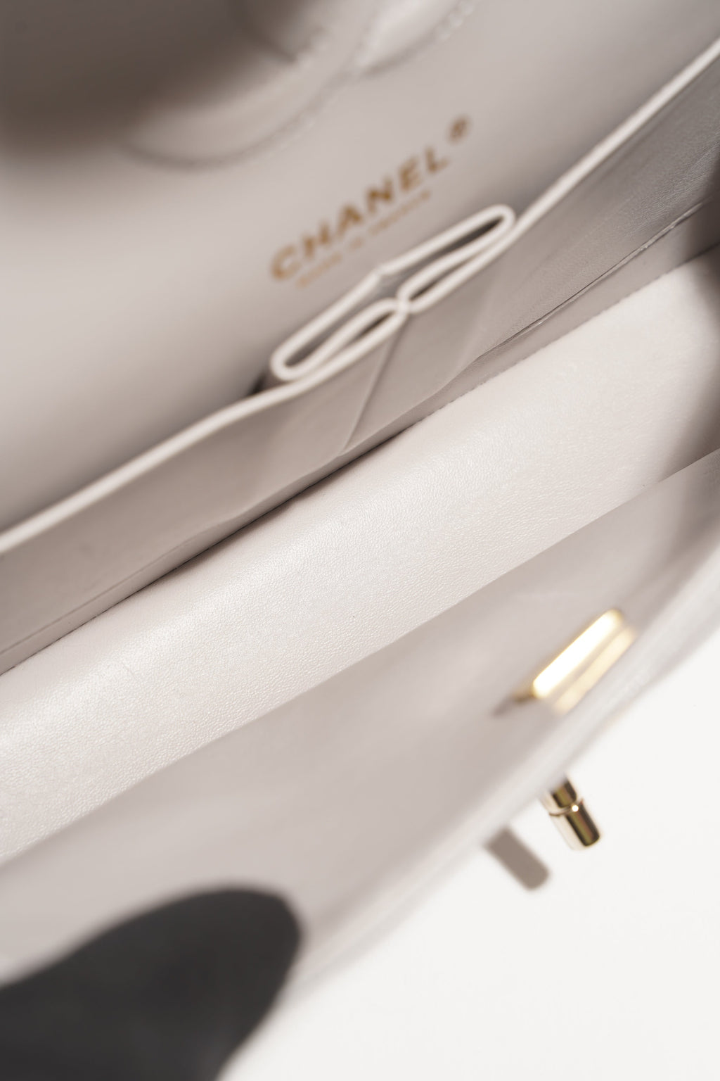 Chanel Womens Classic Flap Grey White Gold Medium