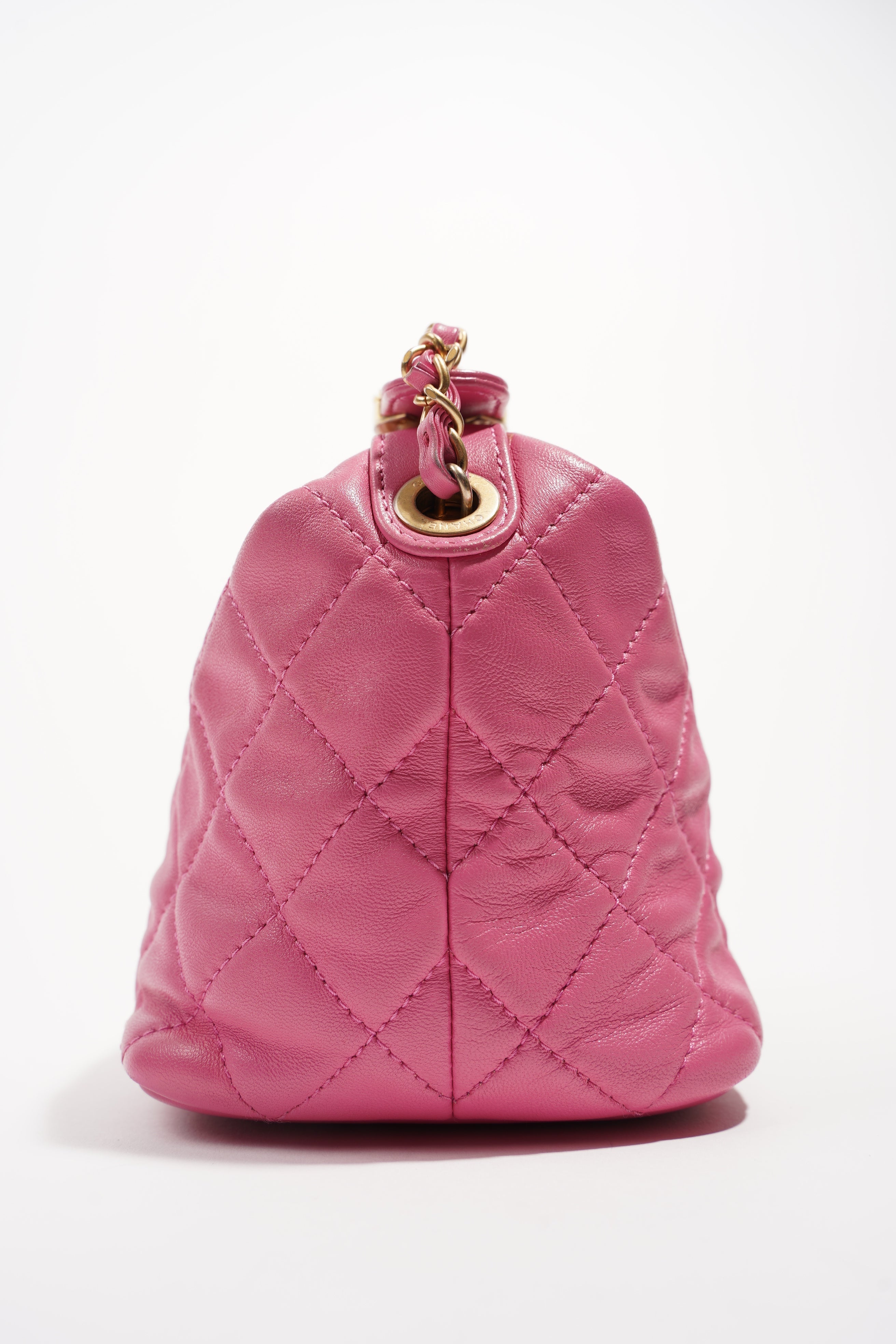 Chanel Womens Bowling Bag Pink Lambskin