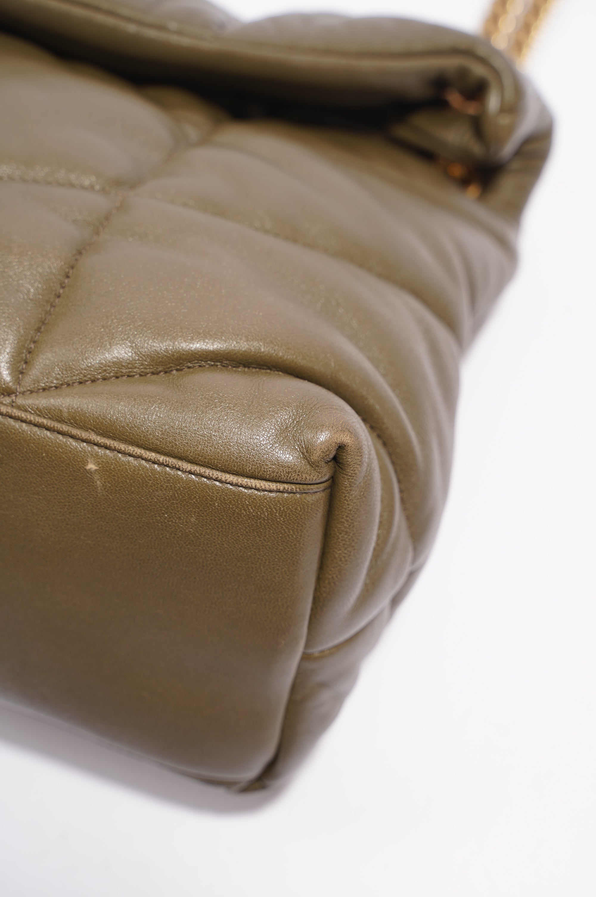 Saint Laurent Womens Lou Lou Puffer Khaki Medium