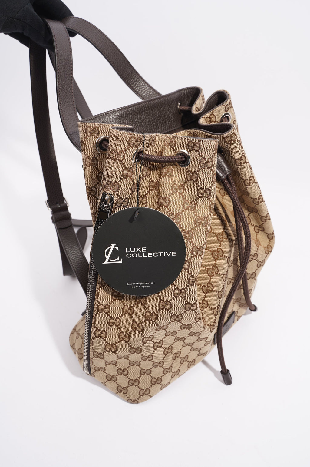 Gucci Womens GG Drawstring Backpack Brown