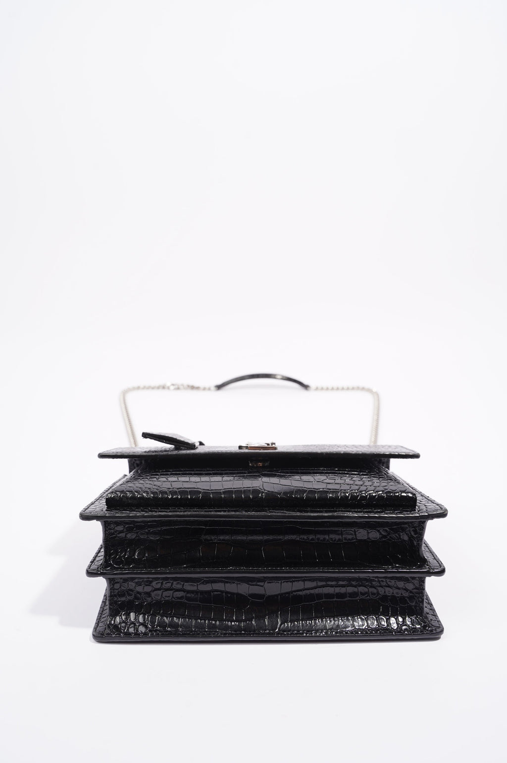 Saint Laurent Womens Sunset Bag Black Croc Medium