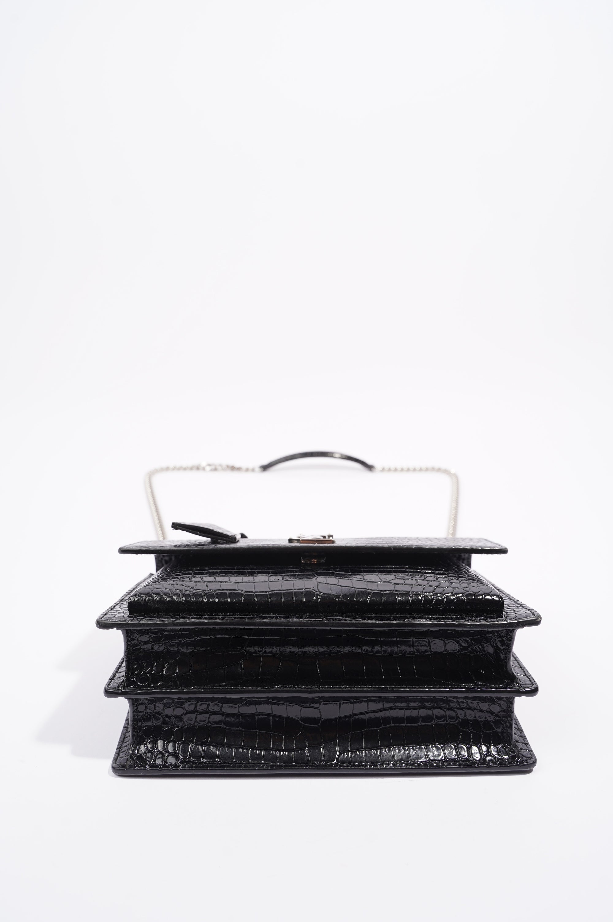 Saint Laurent Womens Sunset Bag Black Croc Medium