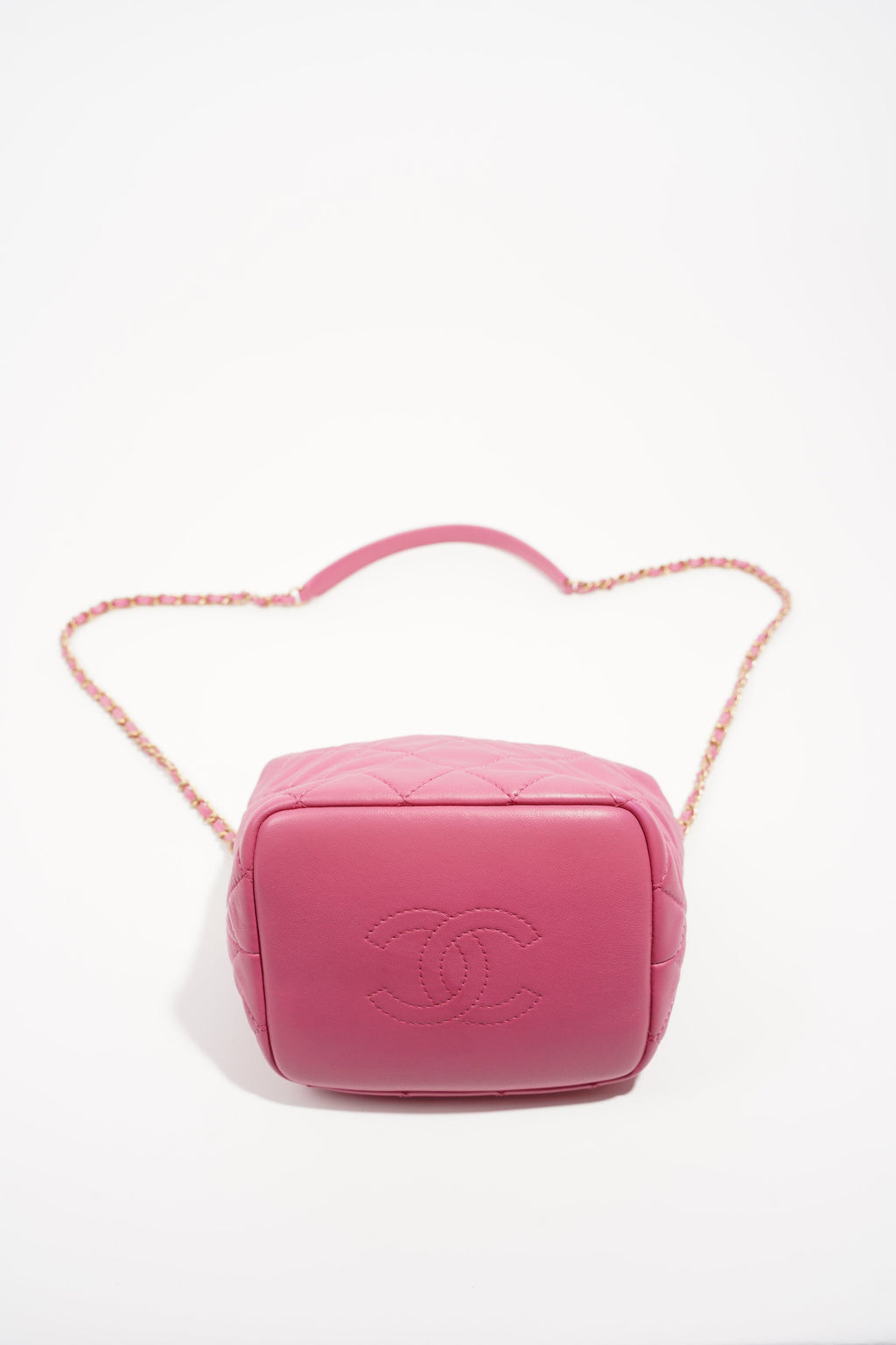 Chanel Womens Bowling Bag Pink Lambskin