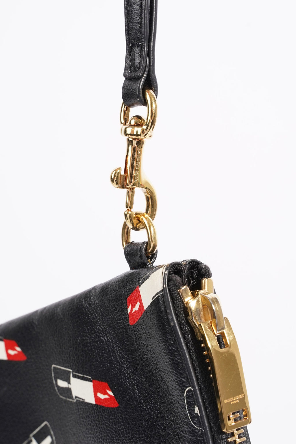 Saint Laurent Womens Lipstick Pouch Black Leather