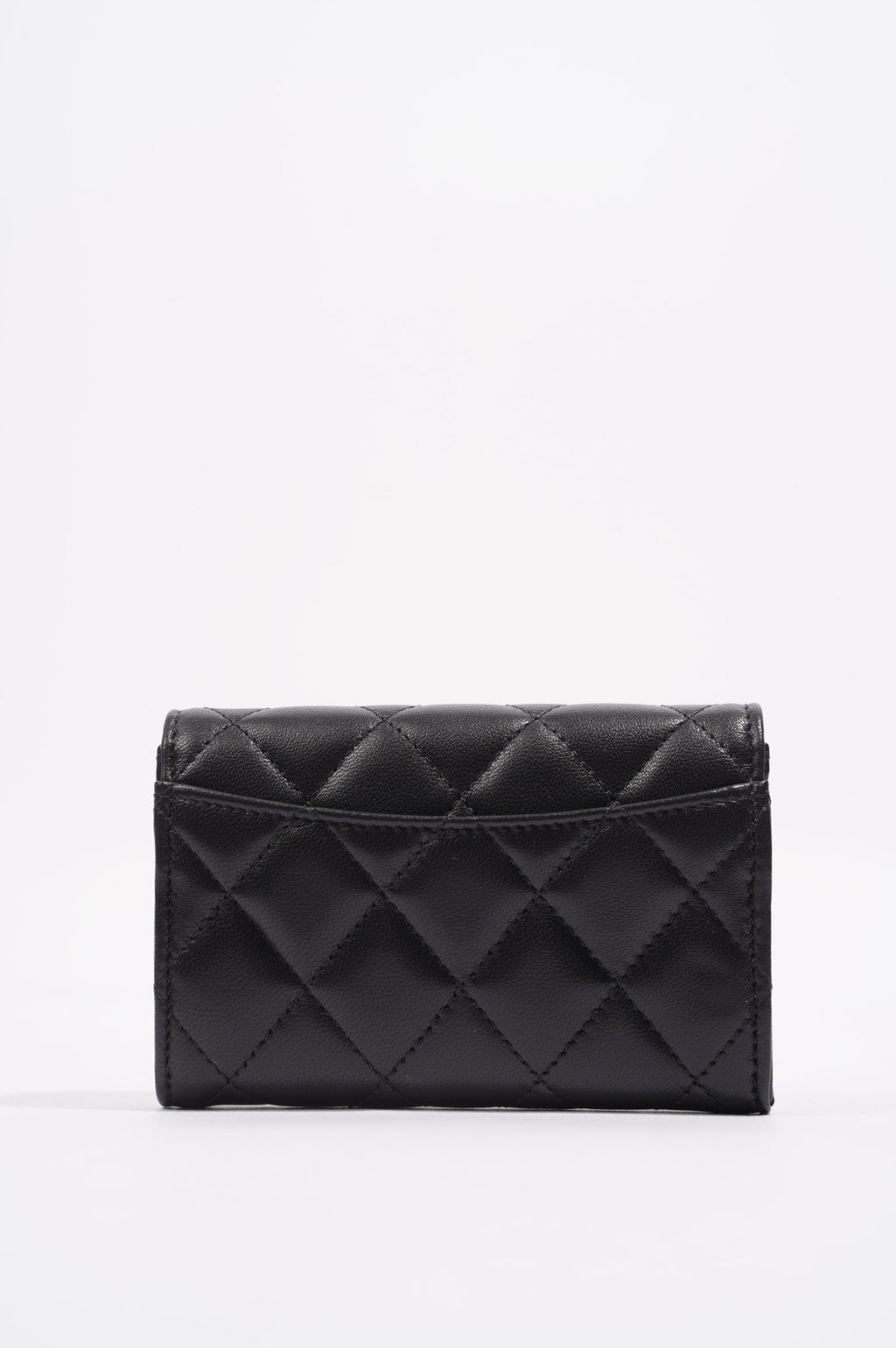 Chanel Womens Lambskin Quilted Flap Card Holder Black Leather