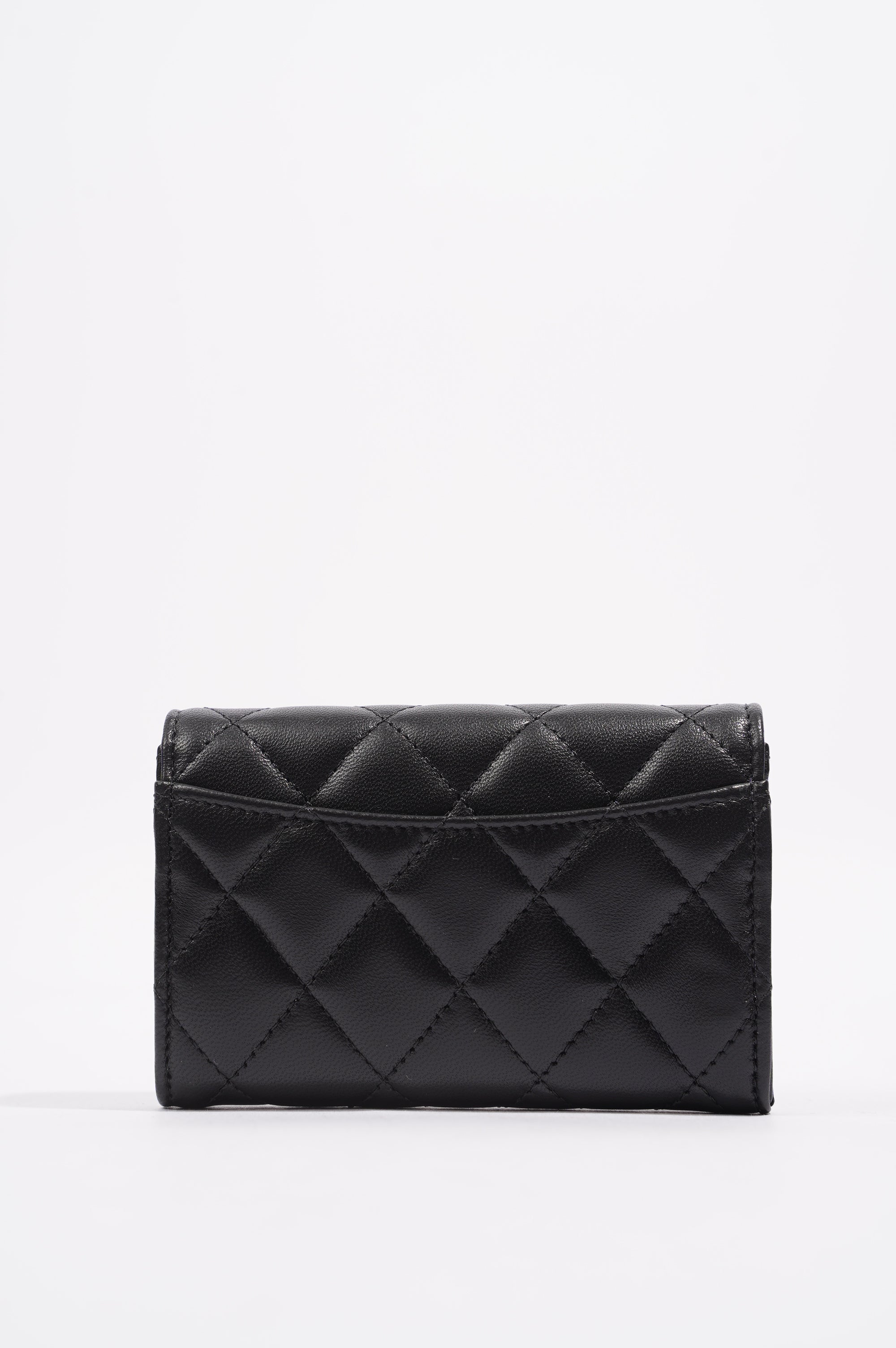 Chanel Womens Lambskin Quilted Flap Card Holder Black Leather