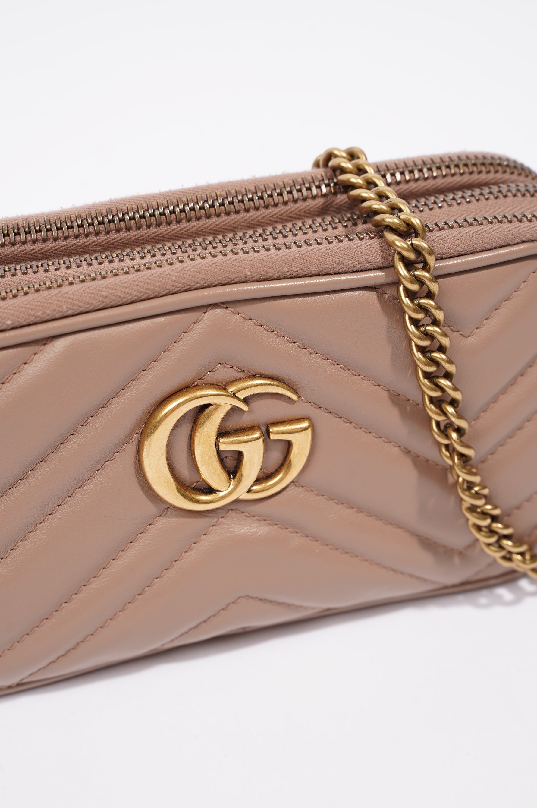 Gucci Womens Marmont Triple Zip Bag Nude