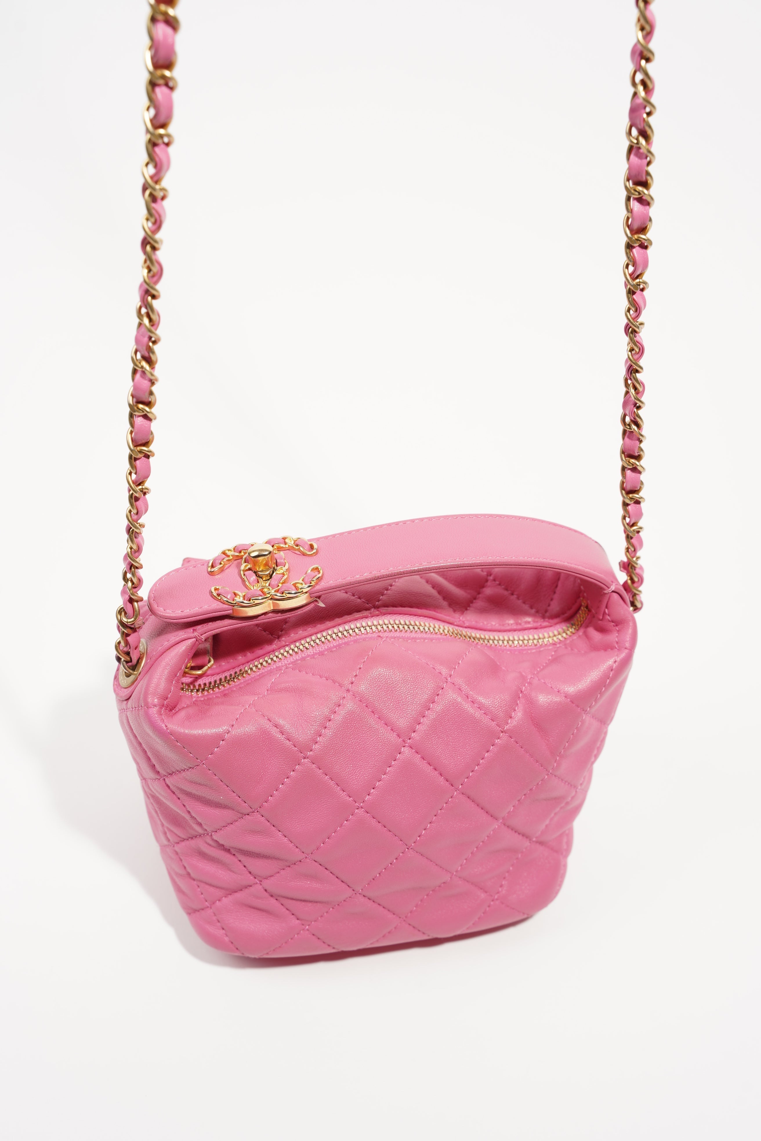 Chanel Womens Bowling Bag Pink Lambskin