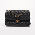 Chanel Womens Classic Flap Black Gold Medium