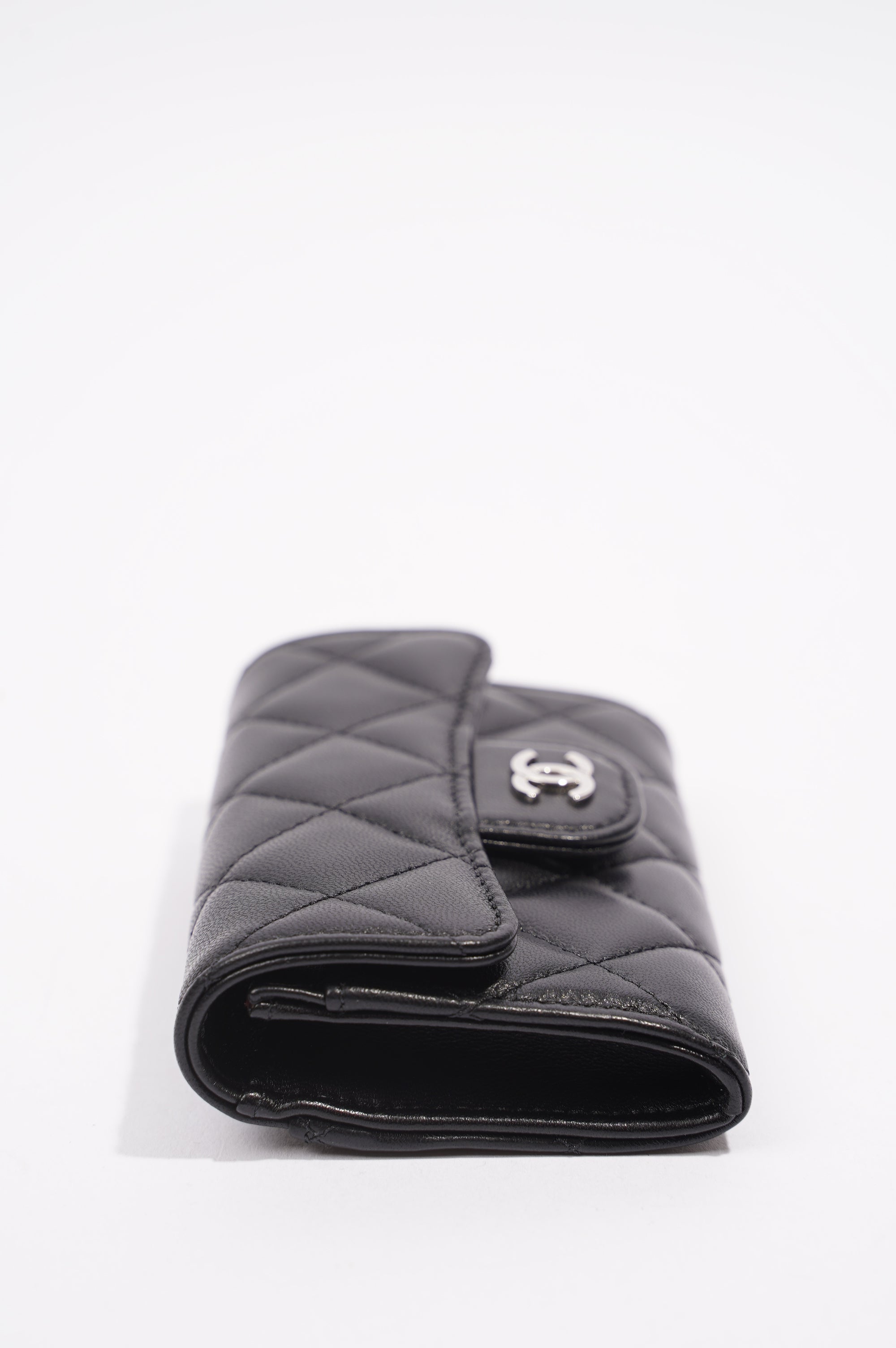 Chanel Womens Lambskin Quilted Flap Card Holder Black Leather