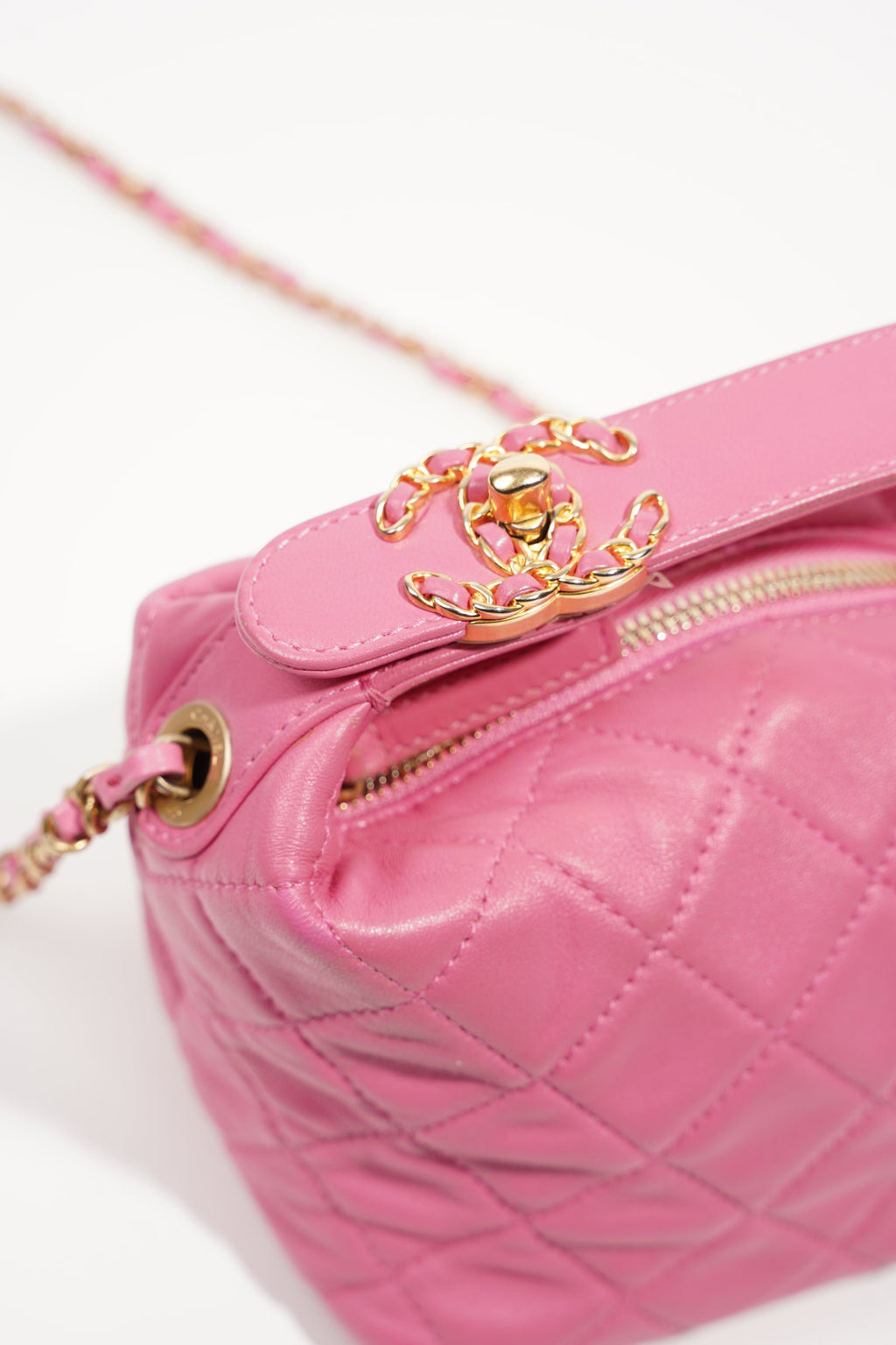 Chanel Womens Bowling Bag Pink Lambskin