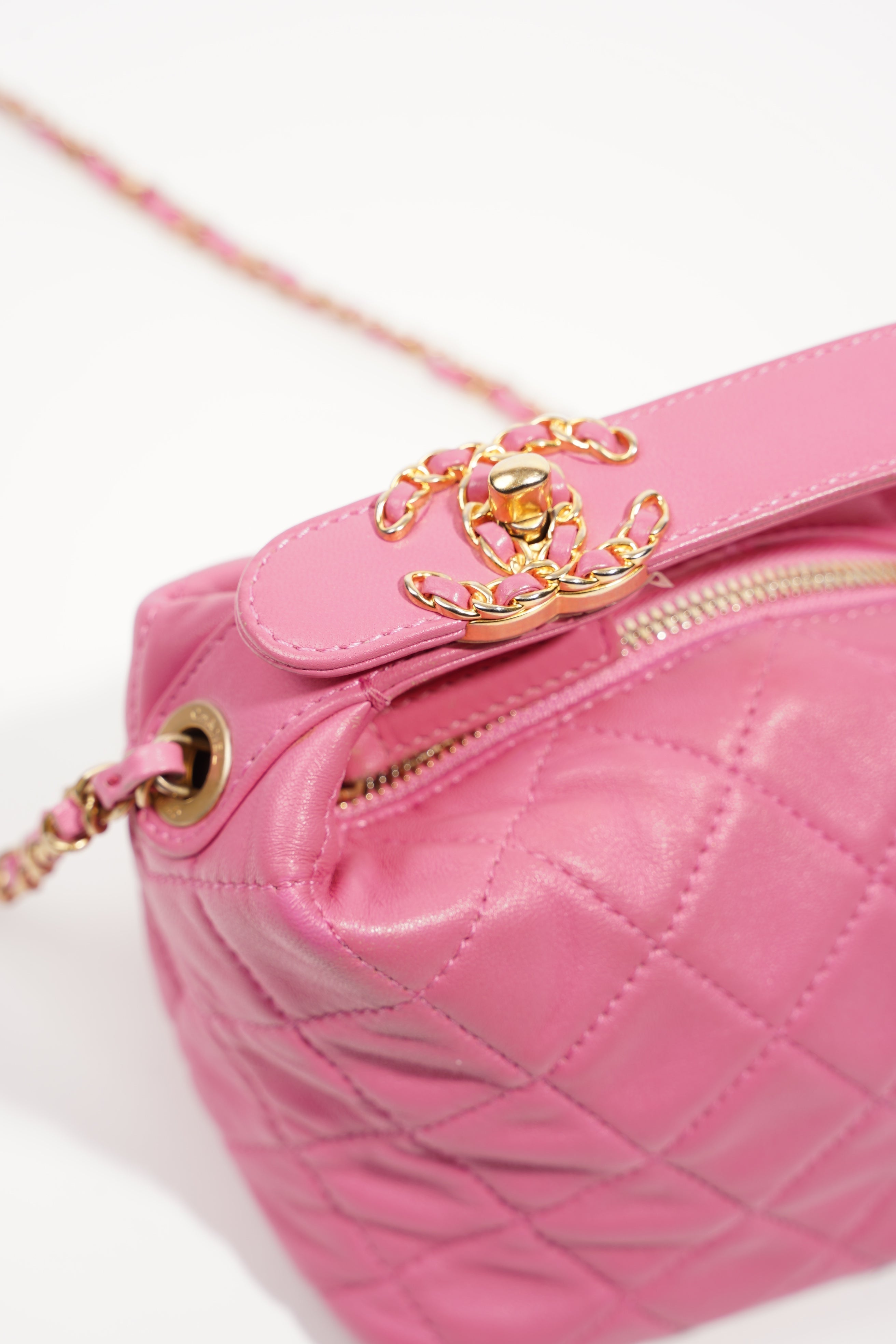 Chanel Womens Bowling Bag Pink Lambskin