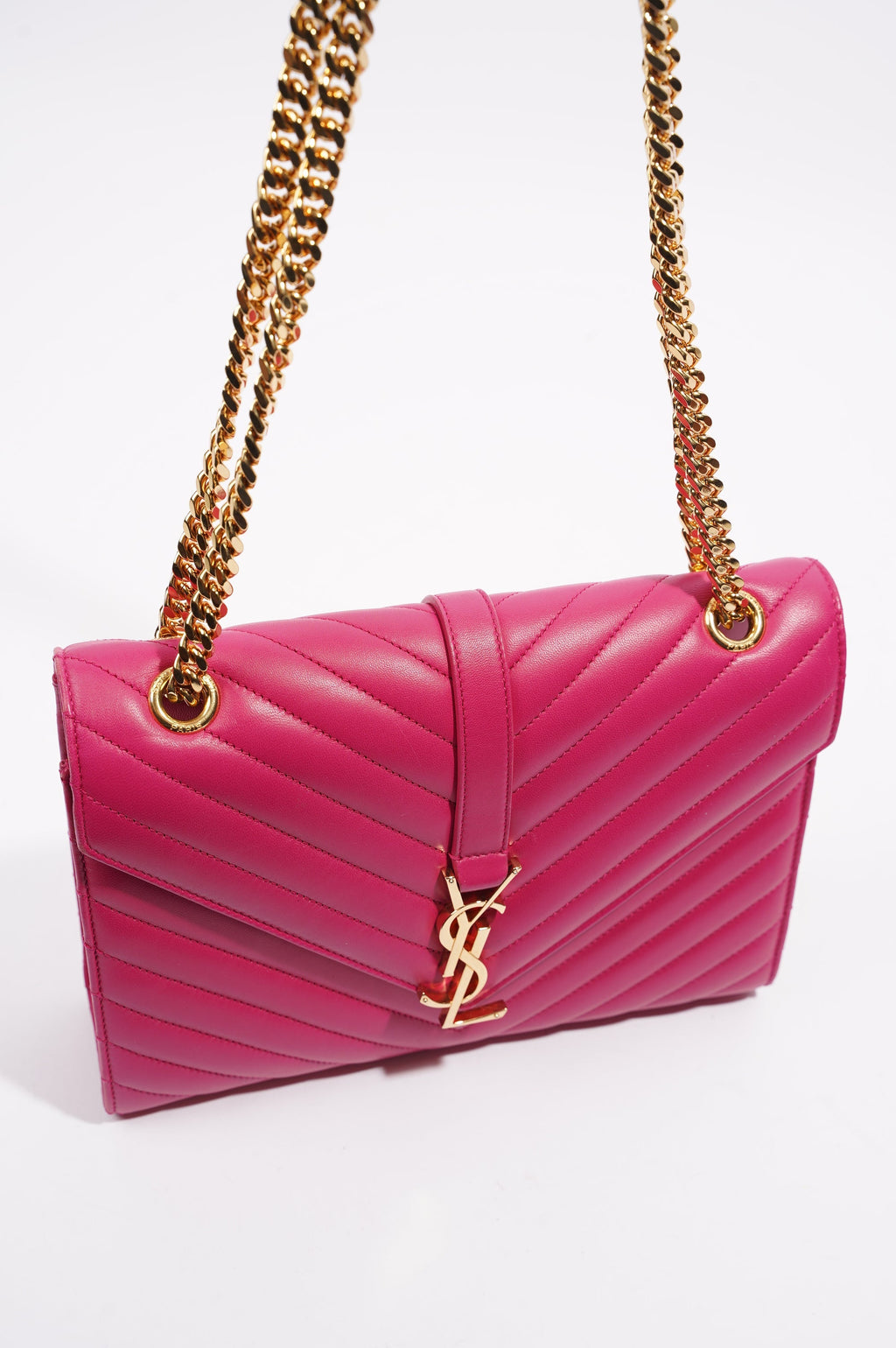 Saint Laurent Womens Chevron Envelope Bag Pink Medium