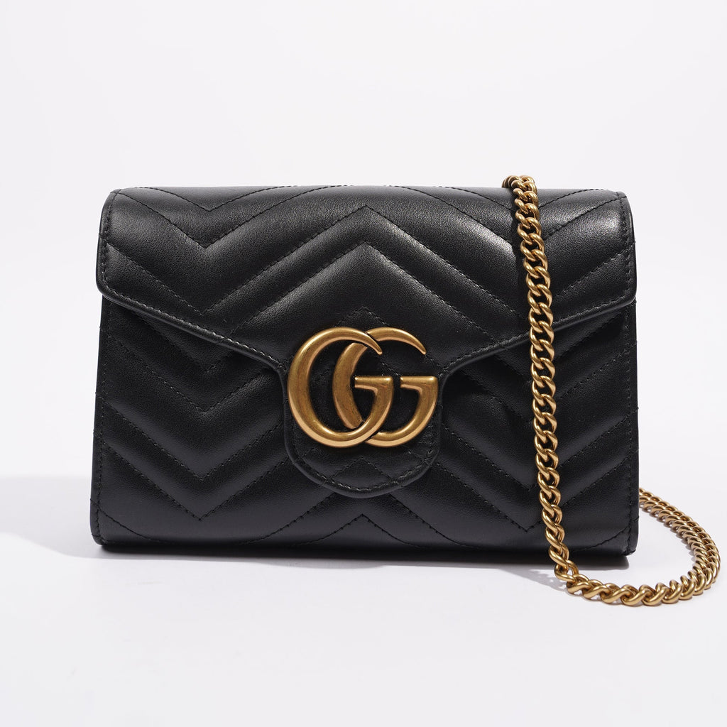 Gucci Womens Marmont Flap Black / Gold Matelasse Mini
